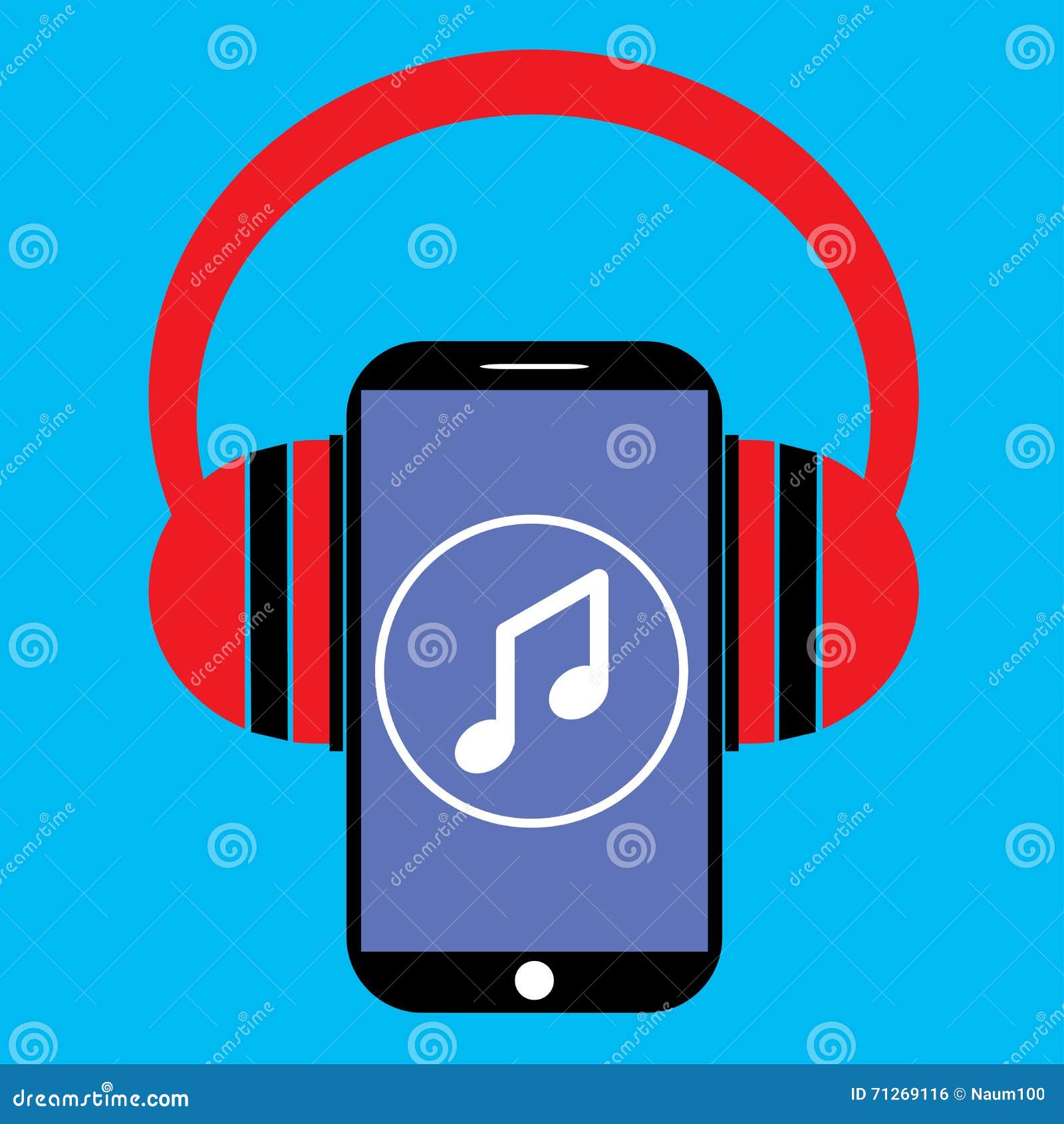 Smartphone and Headphones with Music Player App Stock Vector