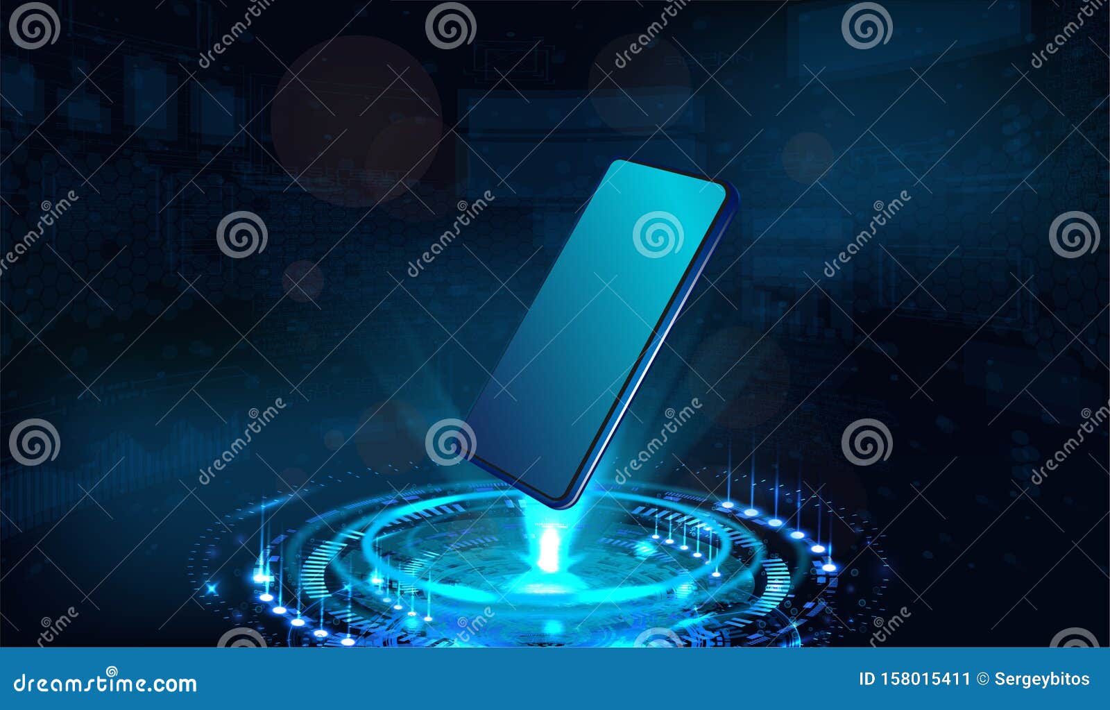 Smartphone and hologram projector 3d mockup Vector Image