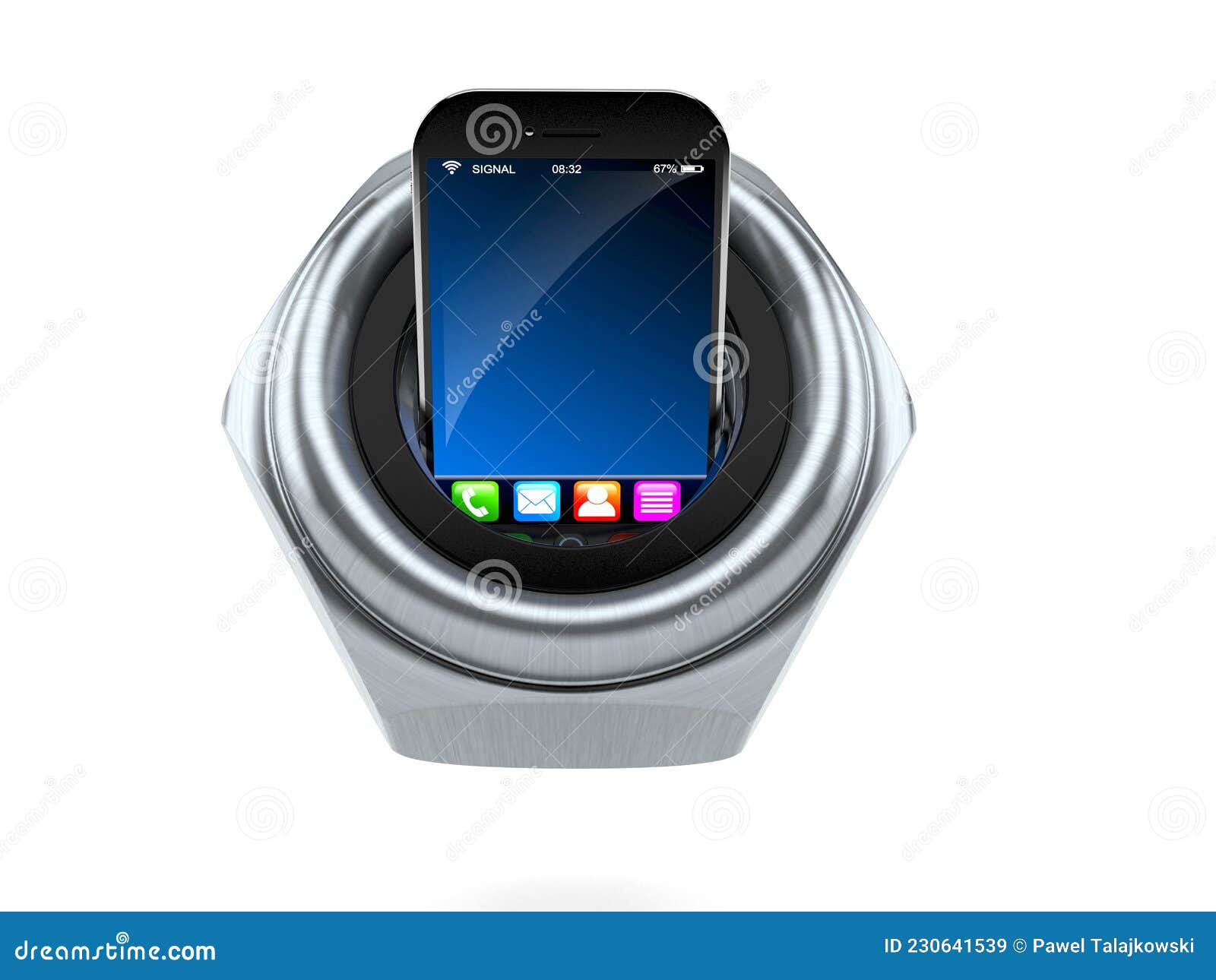 Smartphone inside nut stock illustration. Illustration of steel 230641539