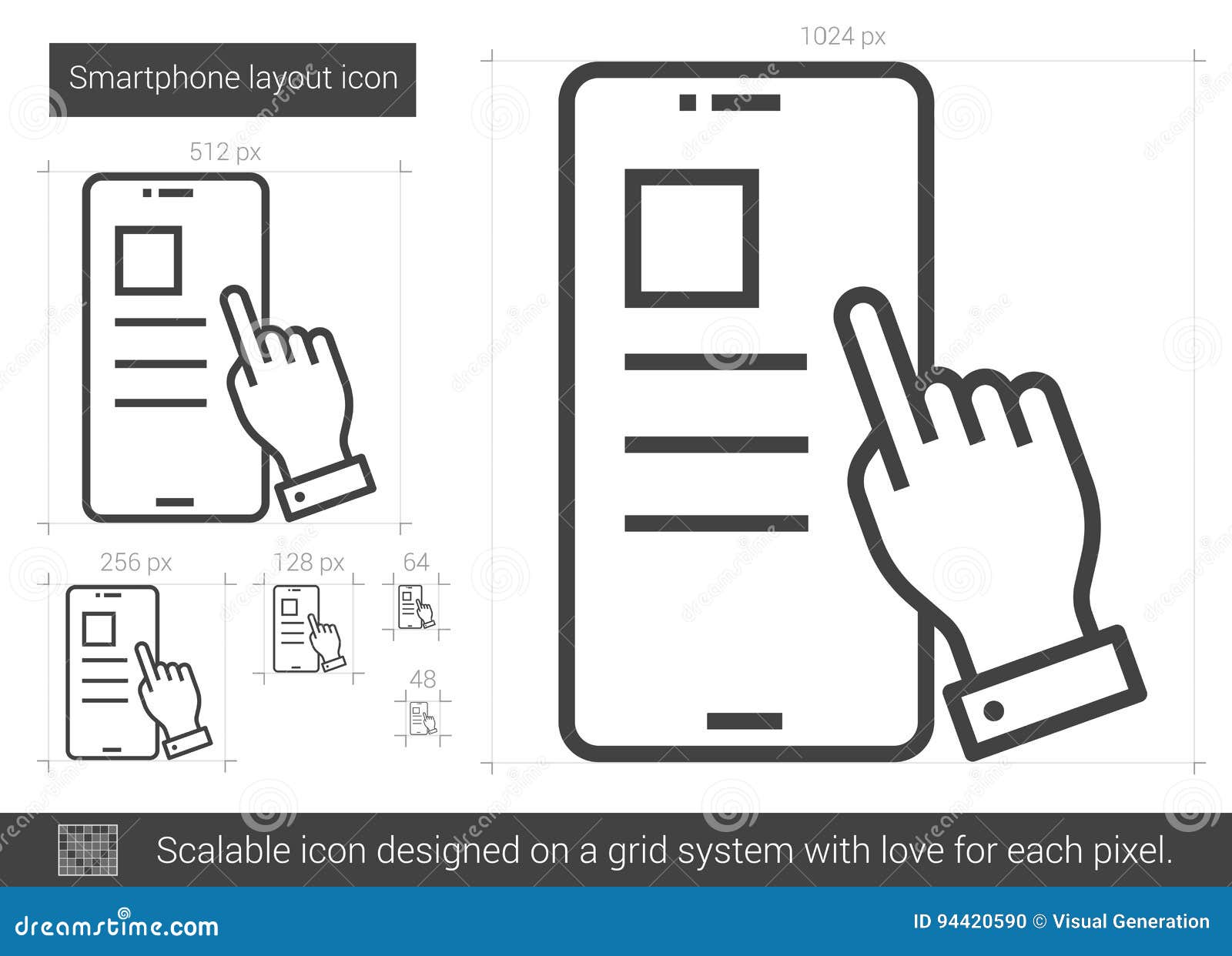 Download Smartphone Layout Line Icon. Stock Vector - Illustration ...