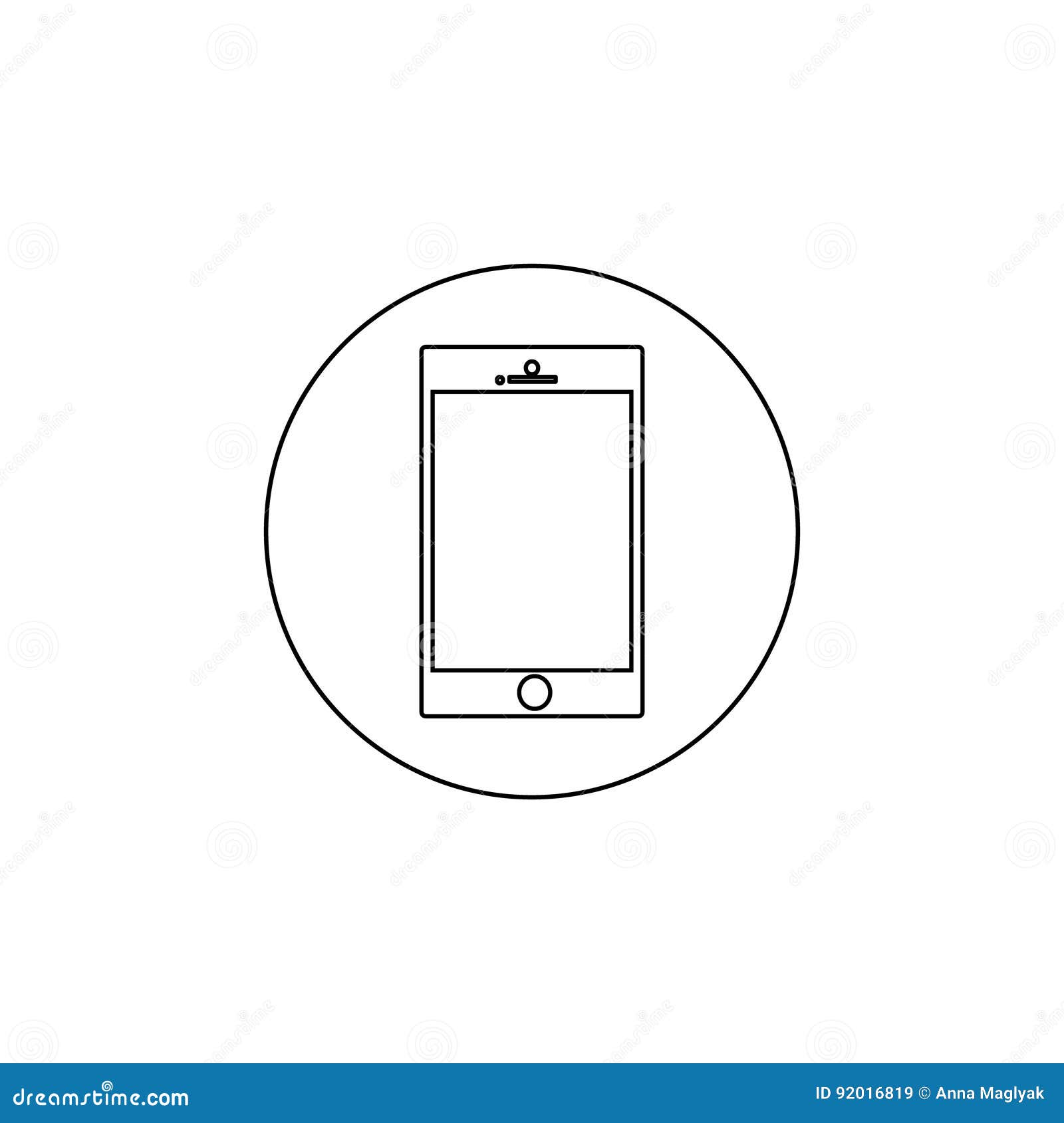 Smartphone Line Icon, Cellphone Outline in a Circle , Black Line