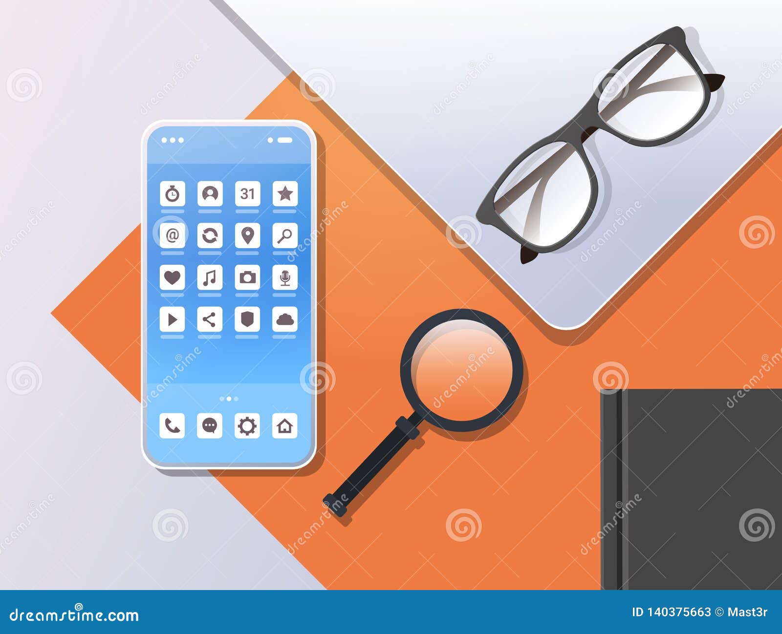 Smartphone Mobile Application Icons Creative Ui Screen Top Angle 