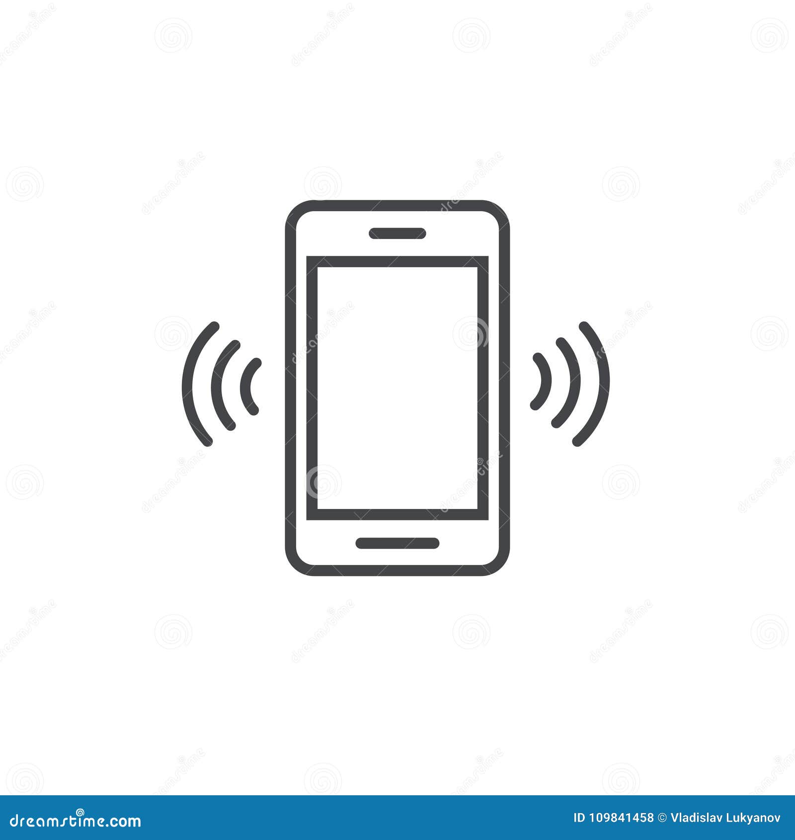 smartphone or mobile phone ringing  icon, line art outline cellphone call or vibrate pictogram, ring of phone