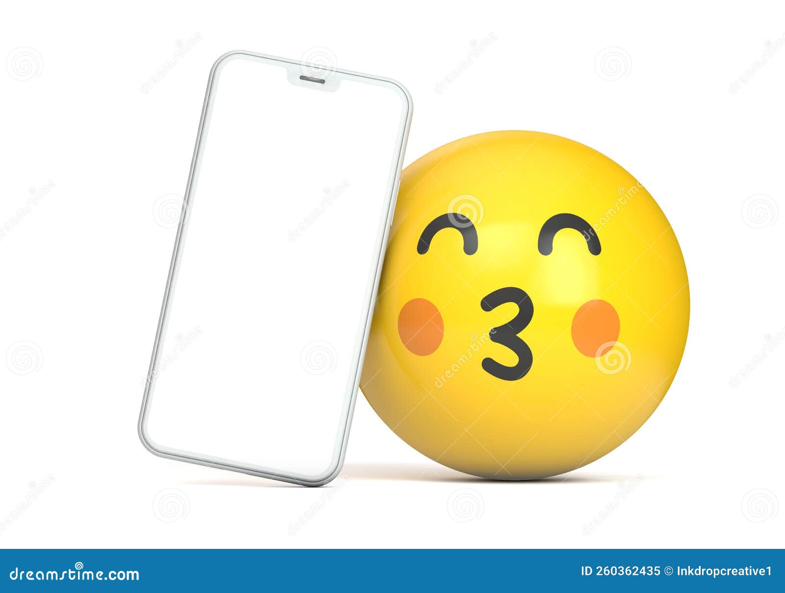 Smartphone Mockup with Blank Screen and Fun Emoji Character. 3D Render