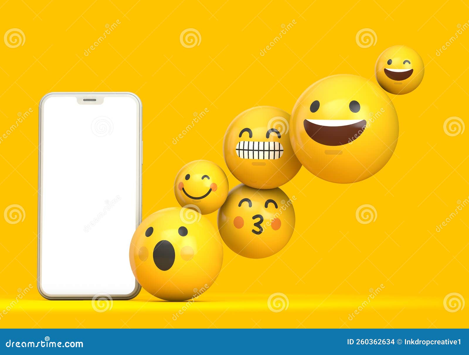 Smartphone Mockup with Blank Screen and Fun Emoji Character. 3D Render