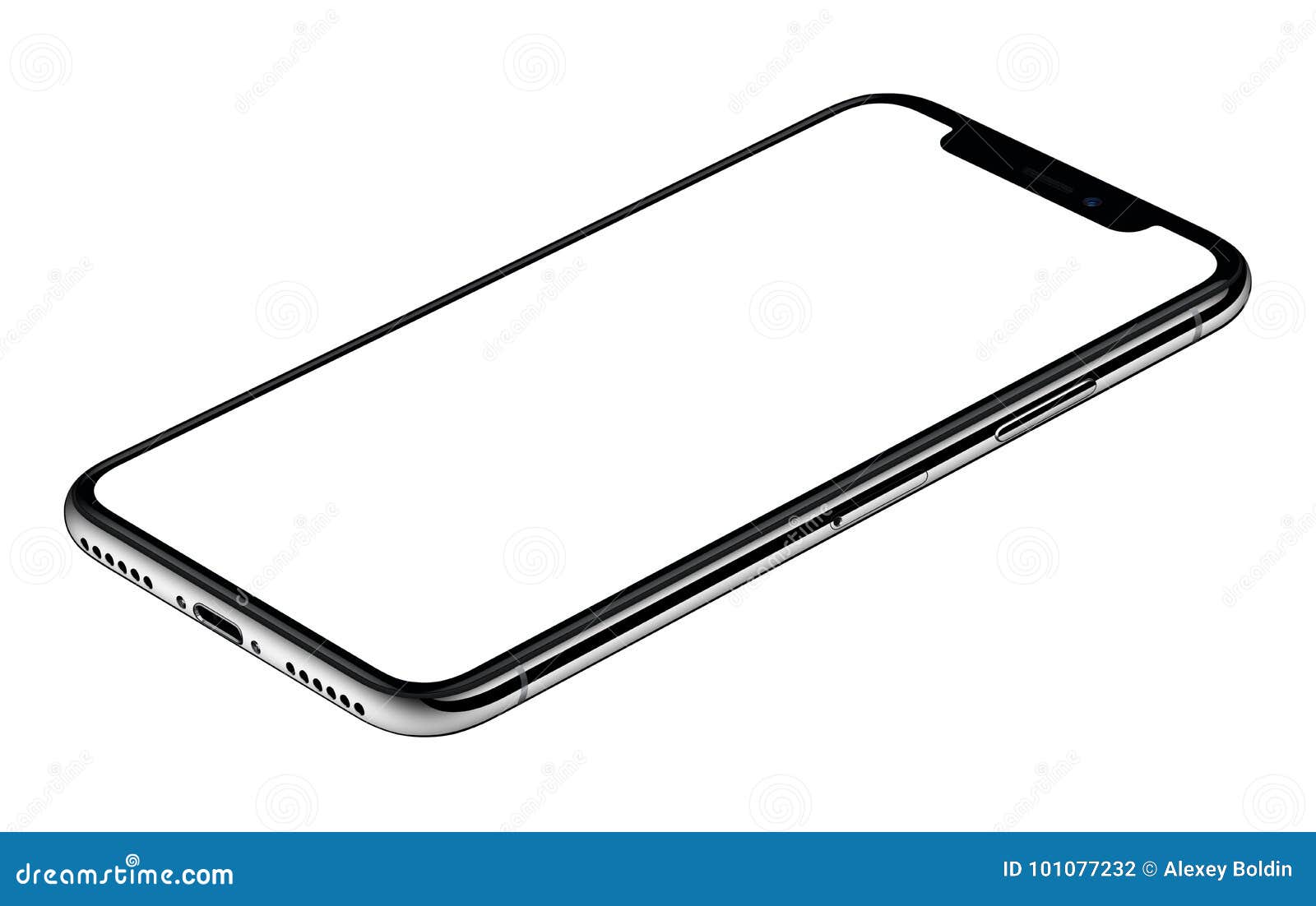 smartphone mockup similar to iphone x cw rotated lies on surface  on white background