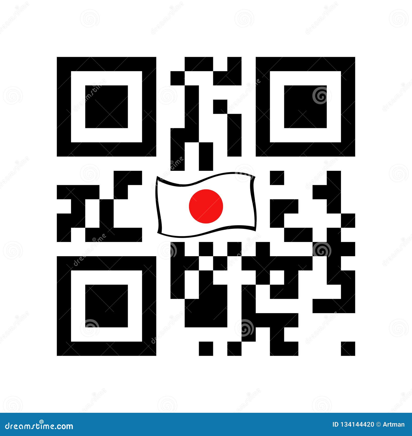Smartphone Readable QR Code with Japan Flag Icon Stock Vector