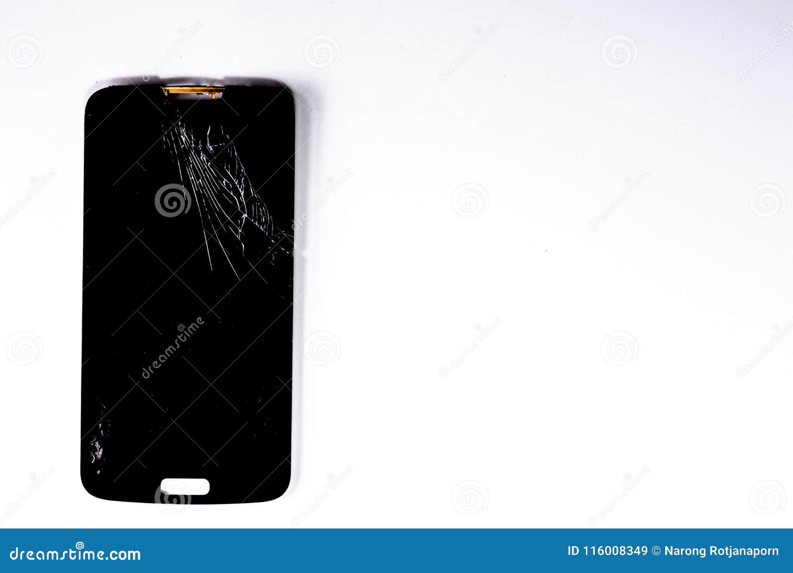 the smartphone screen broken and need to repair smartphone on white background