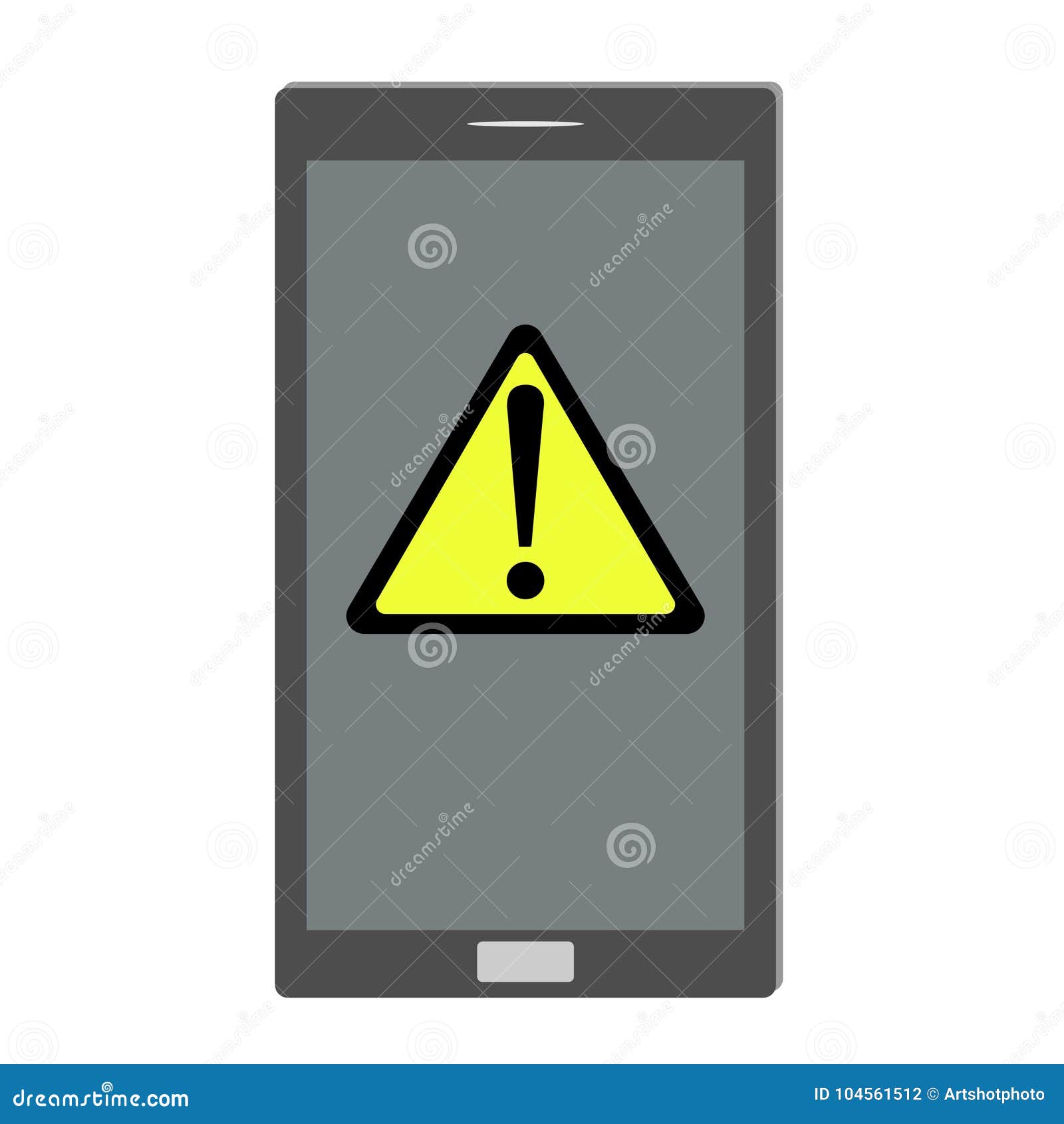 Smartphone Screen with Exclamation Mark in Triangle Stock Vector
