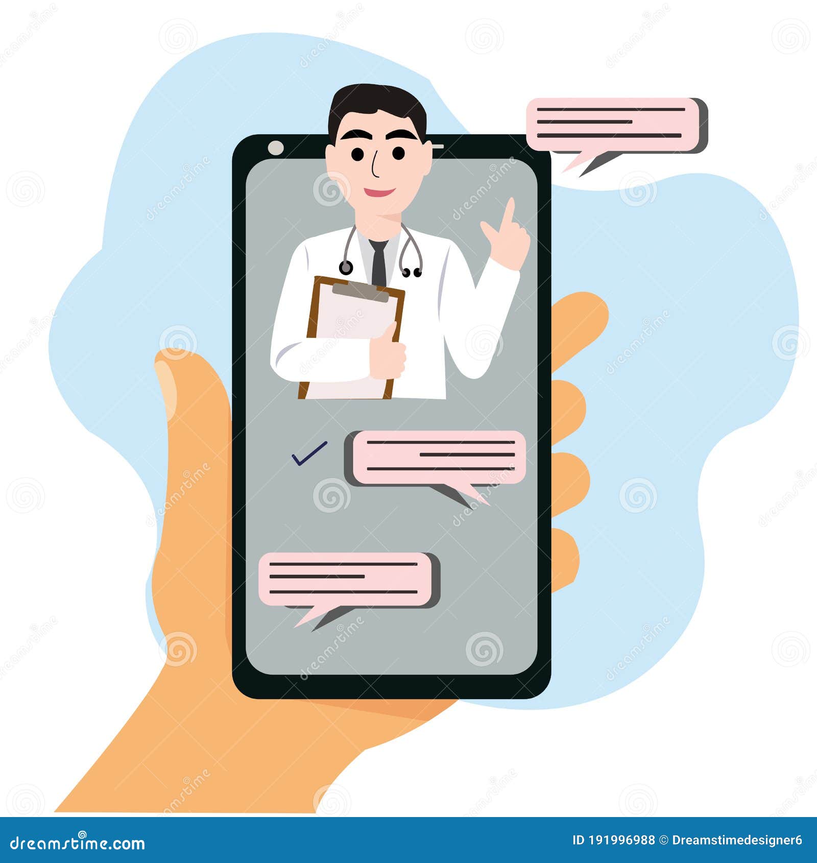 Aan het leren belangrijk Lijkt op Smartphone Screen with a Male Doctor on Chat in Messanger and an Online  Consultation . Vector Flat Illustration. Onli Stock Vector - Illustration  of clinic, concept: 191996988