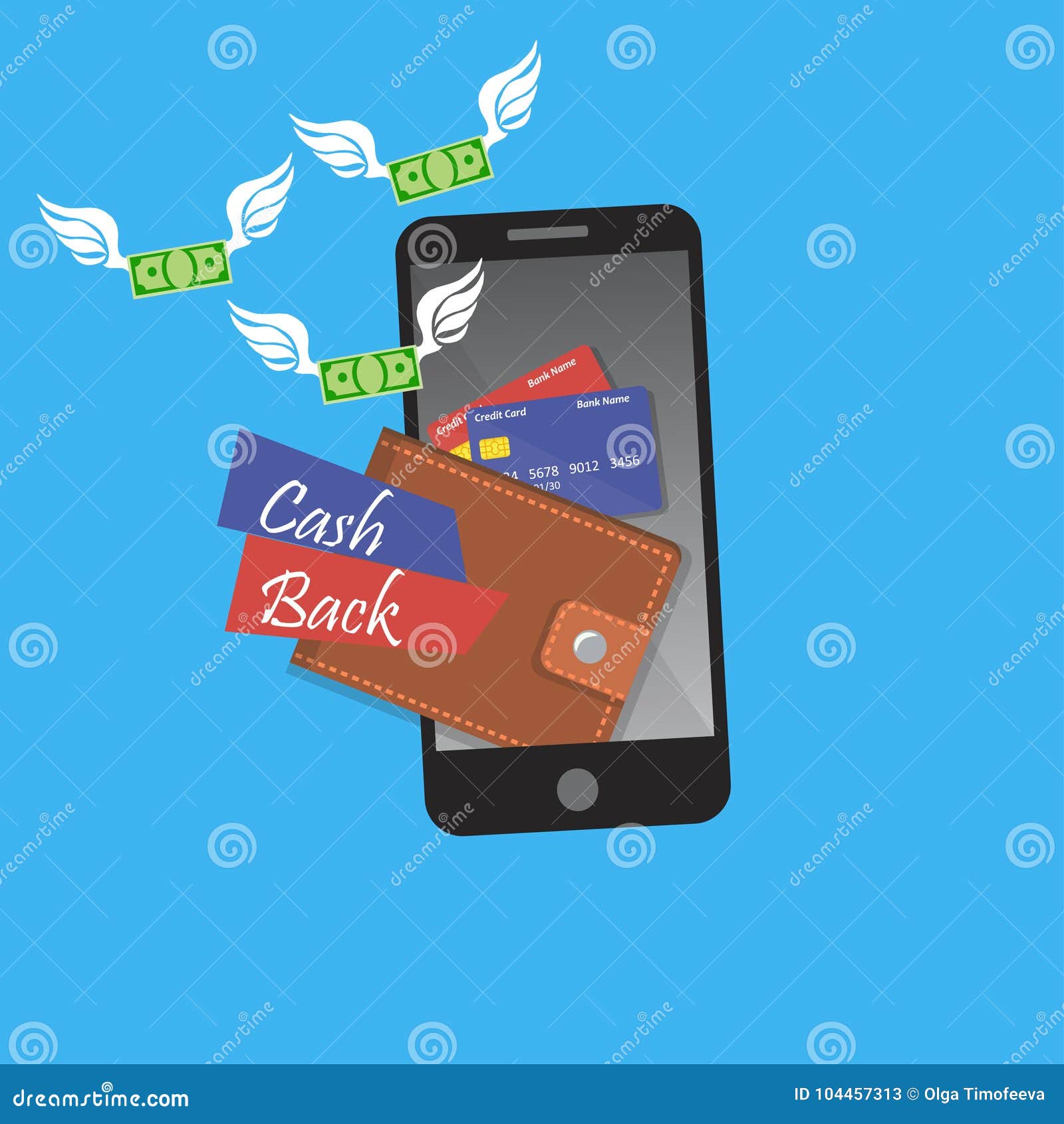 smartphone screen with wallet and credit cards