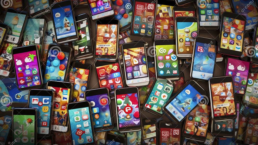 Smartphone Screens Displaying Various Social Media Apps, Highlighting ...