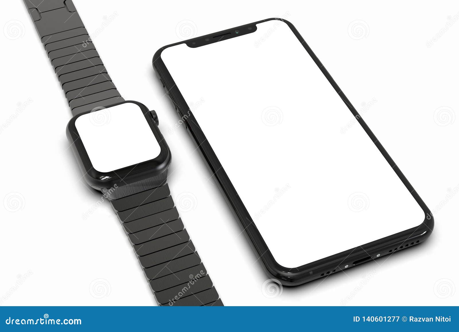 IPhone XS and Apple Watch with White Screen for Mockups Stock Illustration - Illustration of