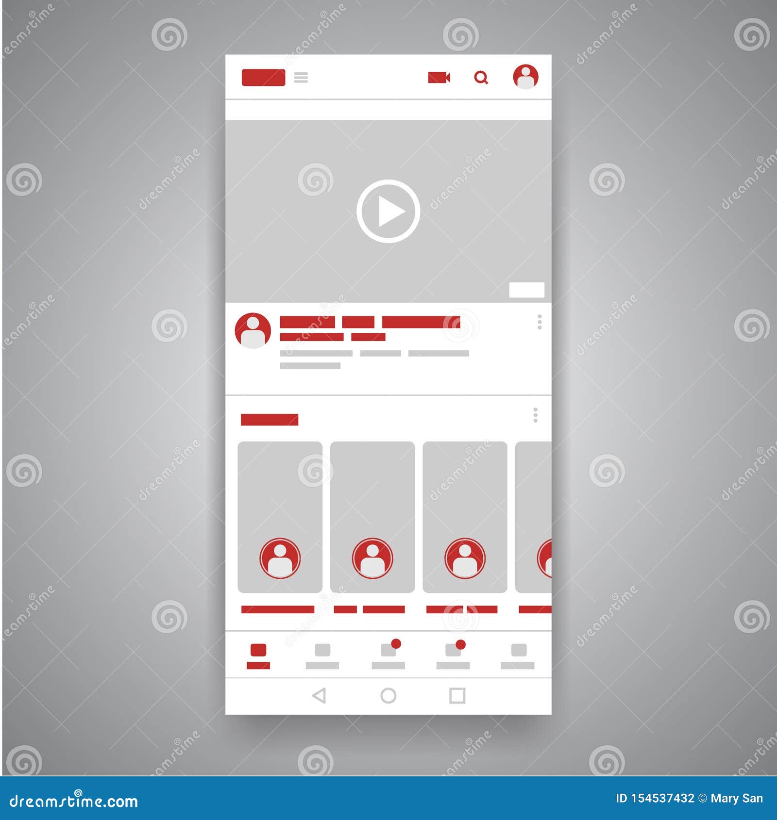 smartphone social media mobile video youtube player interface. play video online mock up. ui window with navigation icon