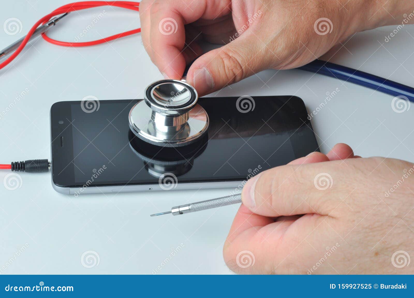 Smartphone and Stethoscope. Diagnostic, Repair and Service Stock Image