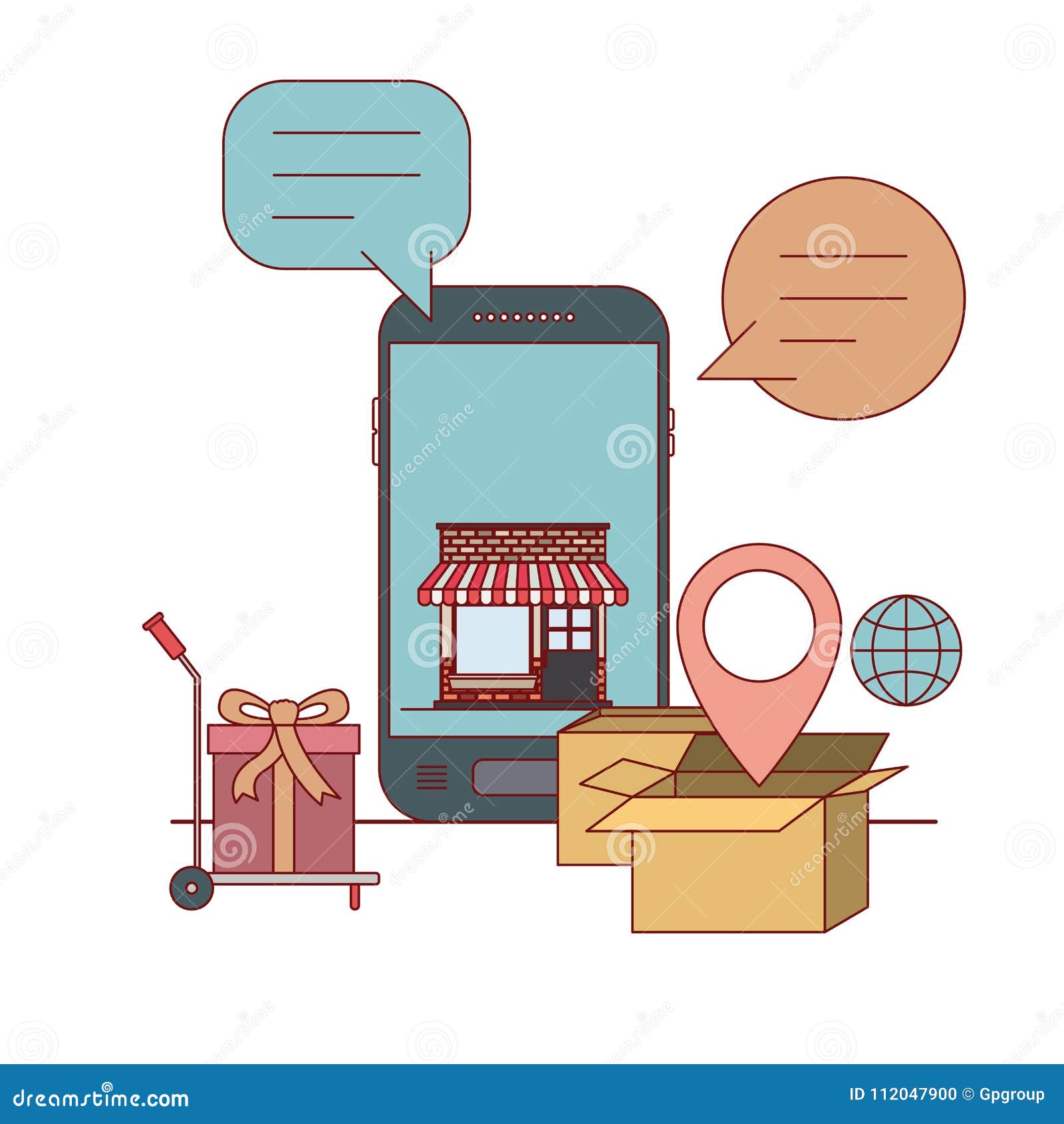 Smartphone with Wallpaper Inside of Store House and Freight Cart with Gift E-commerce  Shop Online on White Background Stock Vector - Illustration of digital,  credit: 112047900