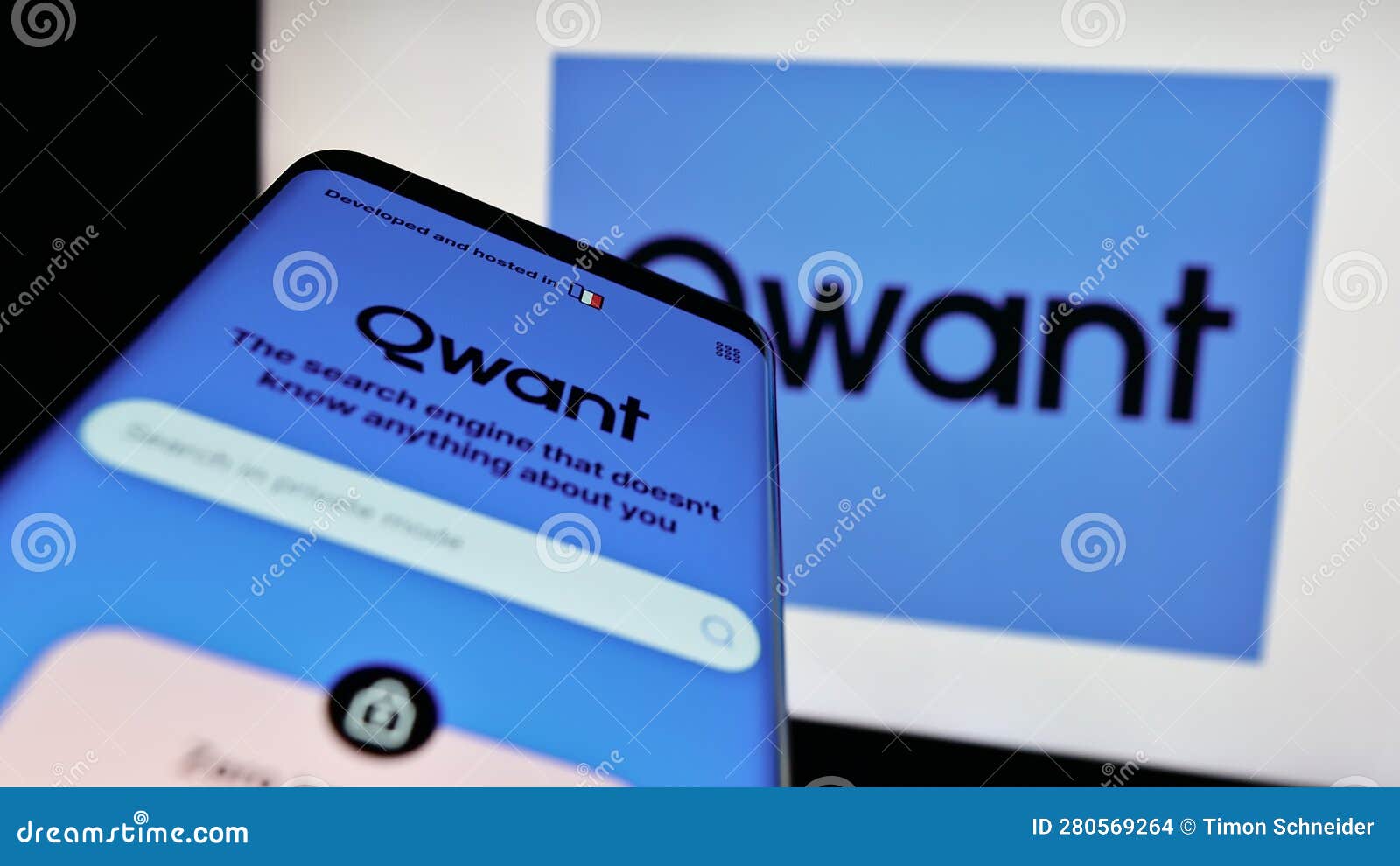 Smartphone with Webpage of French Search Engine Company Qwant SAS on ...