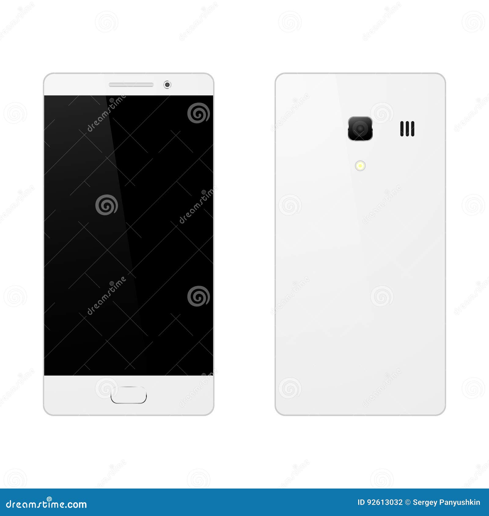 Smartphone on White Background, Mobile Phone Isolated with Touchscreen. Stock Vector