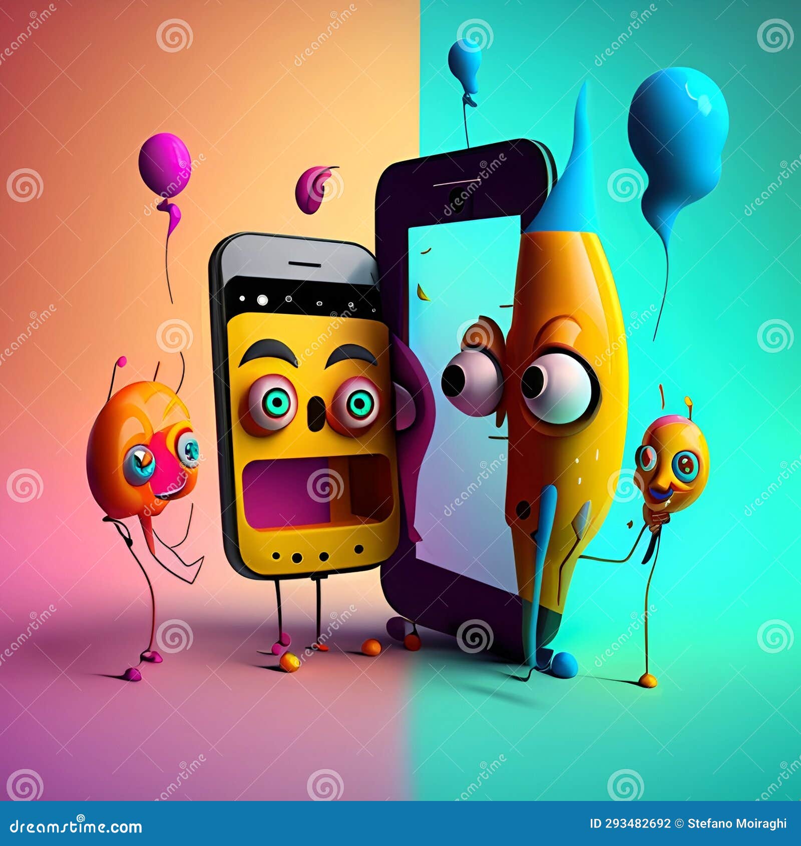 smartphone world illustrazione in cartoon style