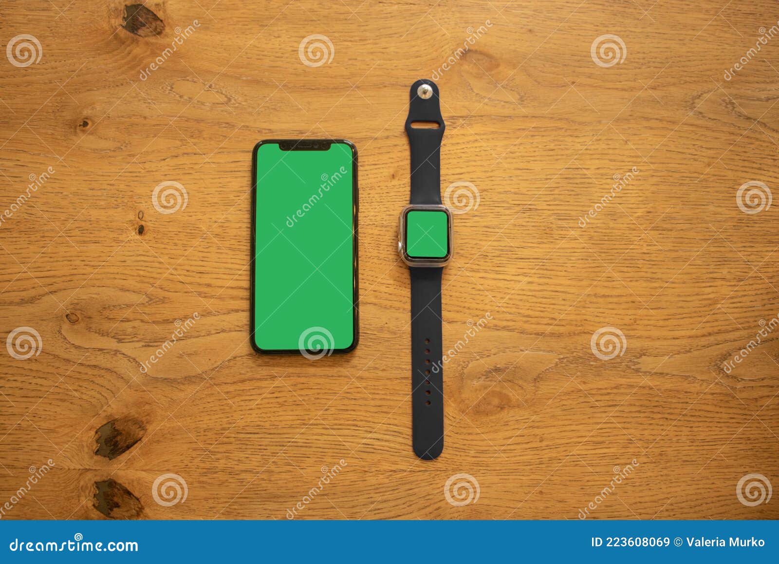 Phone with Green Screen. Clock on Hand. Smartphone. Mockup. Green Background  Stock Image - Image of communication, black: 223608069