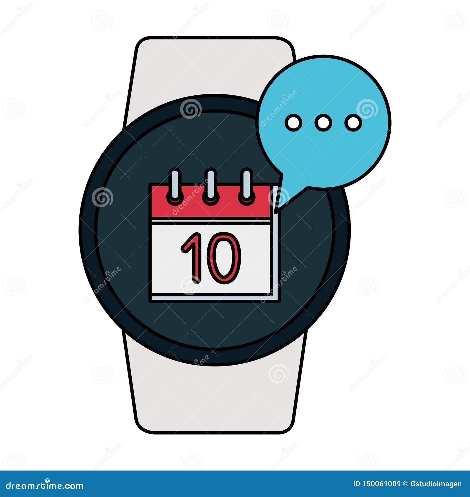 Smartwatch with Speech Bubble and Calendar Stock Illustration