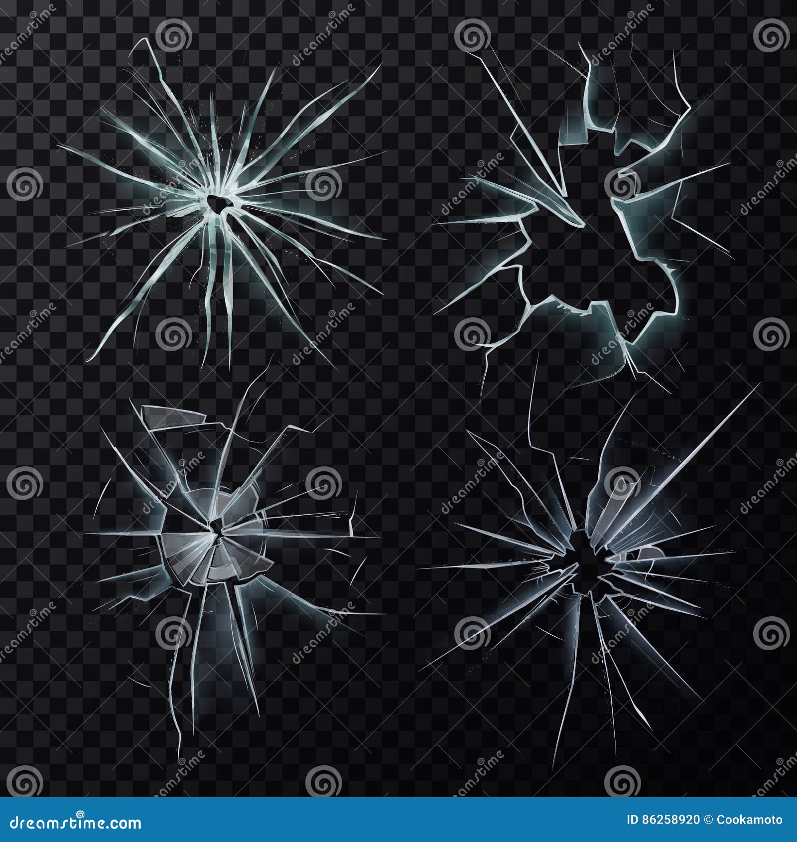 Smashed or Broke Window, Screen or Glass Cracks Stock Vector