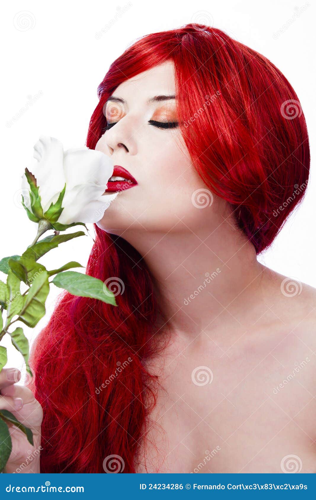 Smelling a White Rose, Spring Concept Stock Photo Image of blue