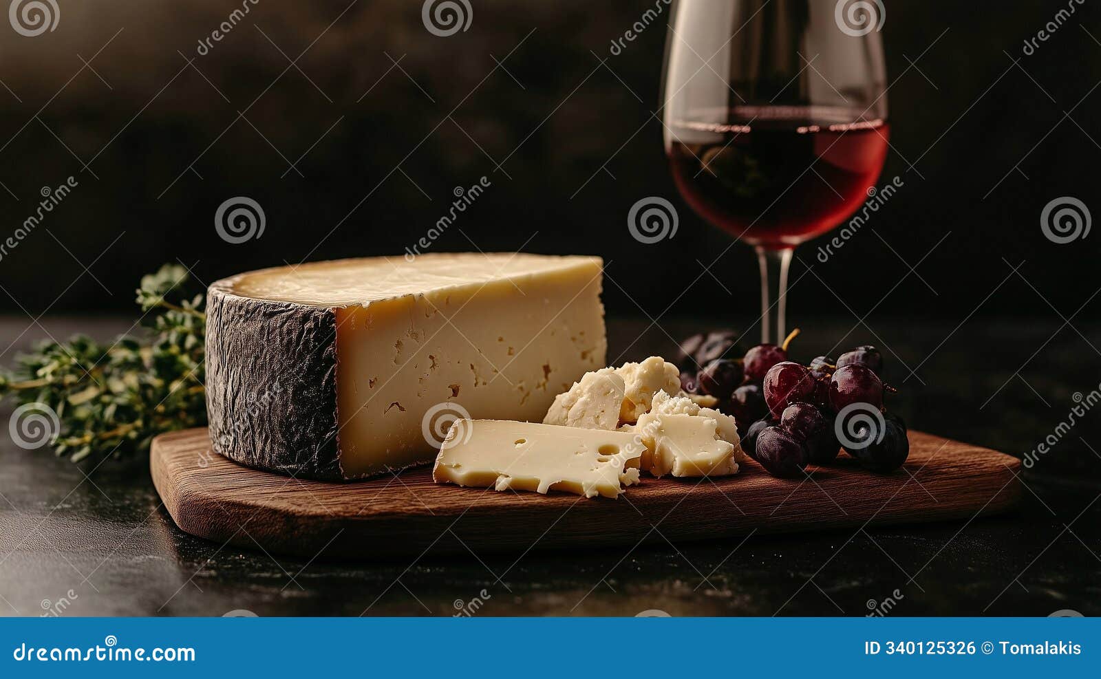 smelly cheeseboard with wine and grapes