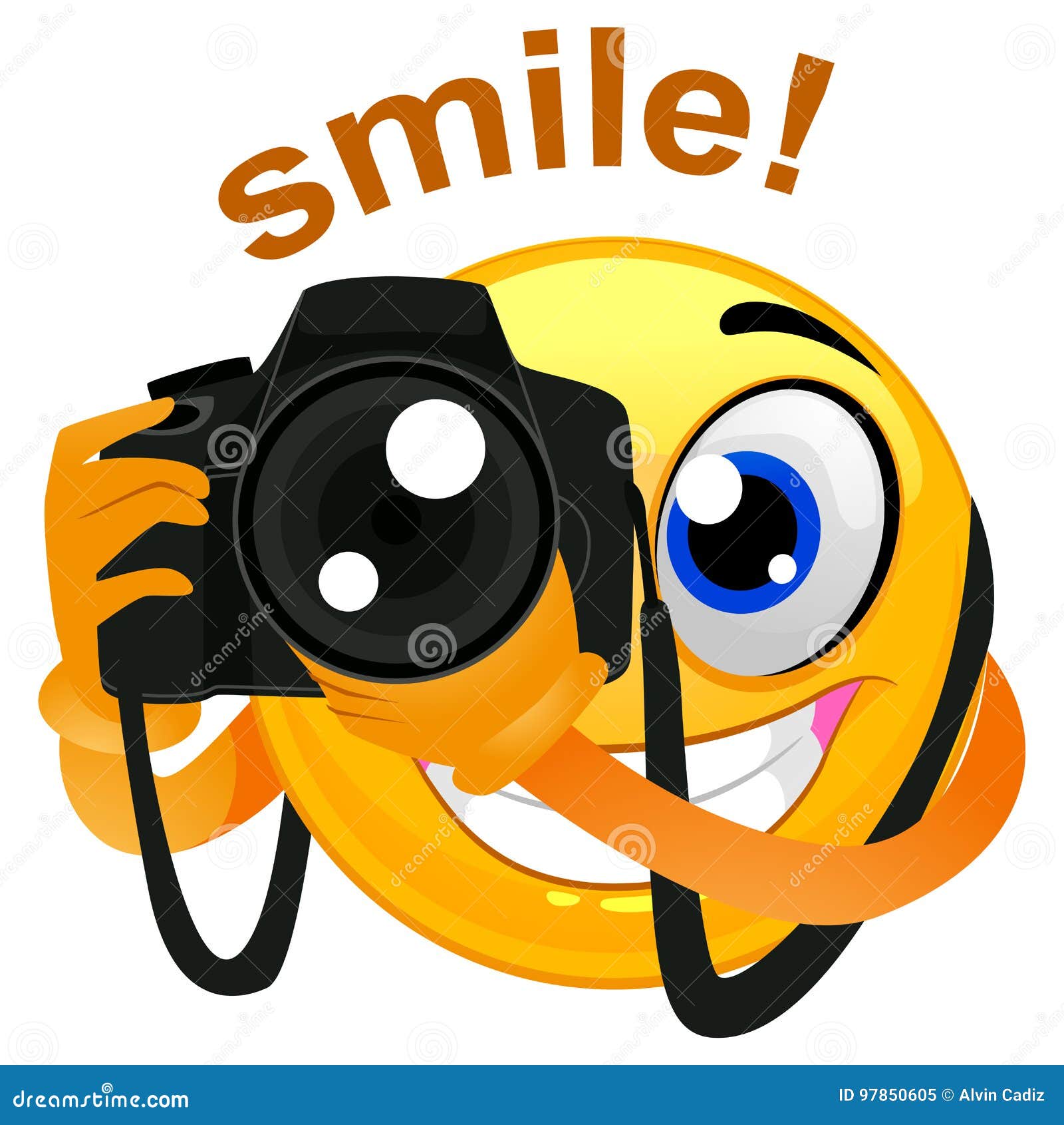 Smile Emoticon Photographer Holding a Digital Camera. Vector Illustration of a Smiley Emoticon Photographer Holding a Digital Camera