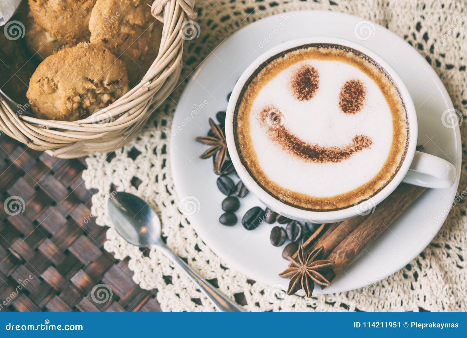Smile Face Drawing on Latte Art Coffee Stock Image - Image of drawing