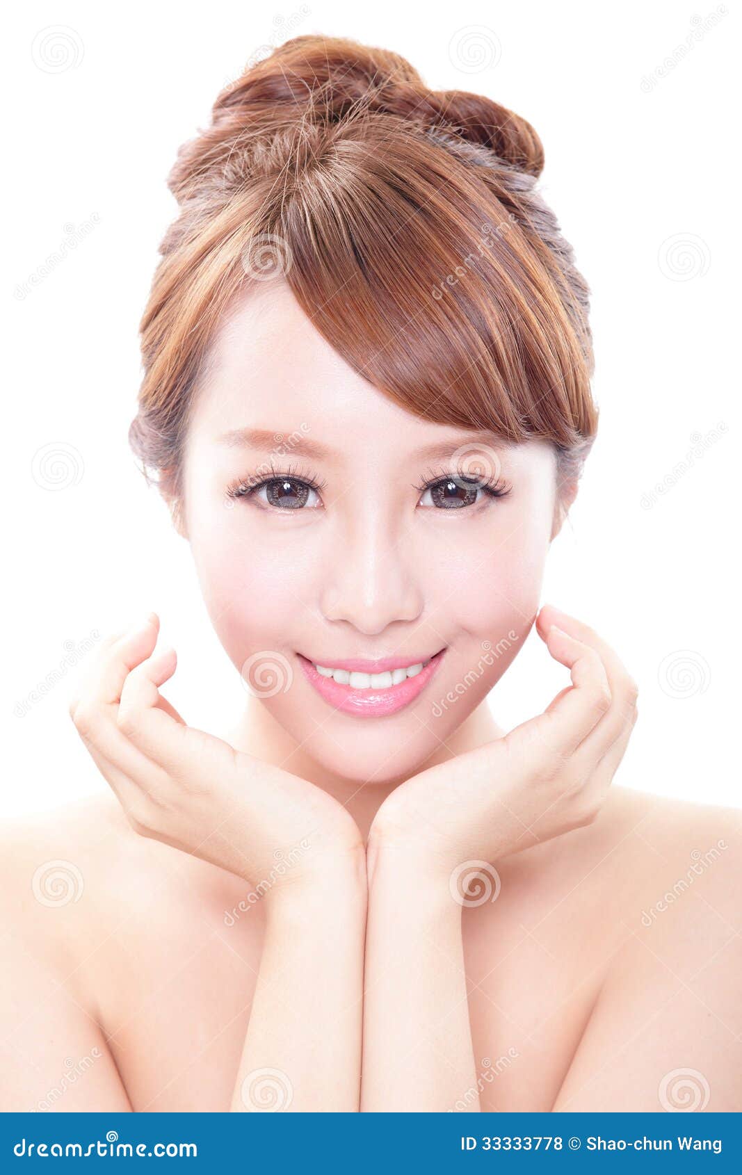 Smile Face of woman with health teeth. Smile happy Face of beautiful woman with health teeth and skin care isolated over white background. Beautiful young asian woman model