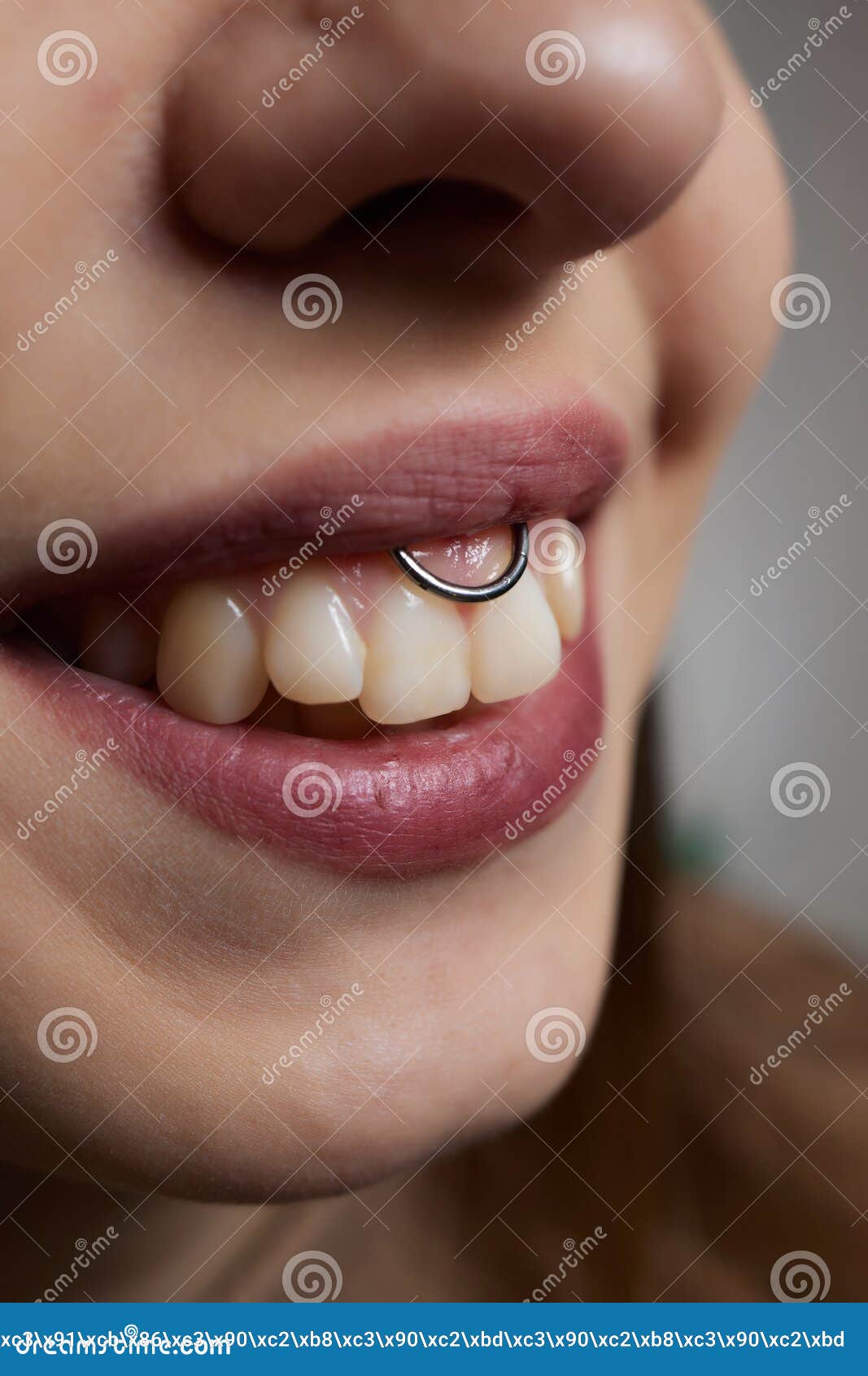 Smile Or Frenulum Piercing Under The Upper Lip Stock Image Image Of