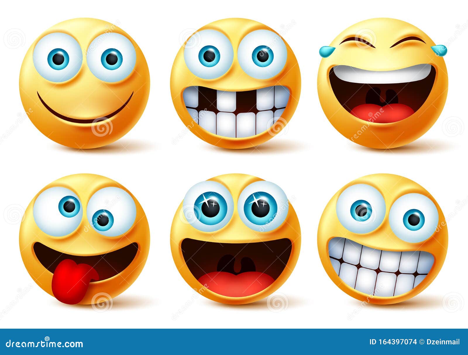 Smiley Emojis Vector Face Set. Smileys Emoticons and Emoji Cute Faces in  Crazy, Funny, Excited, Laughing, and Toothless Facial. Stock Vector -  Illustration of design, emoticon: 164397074