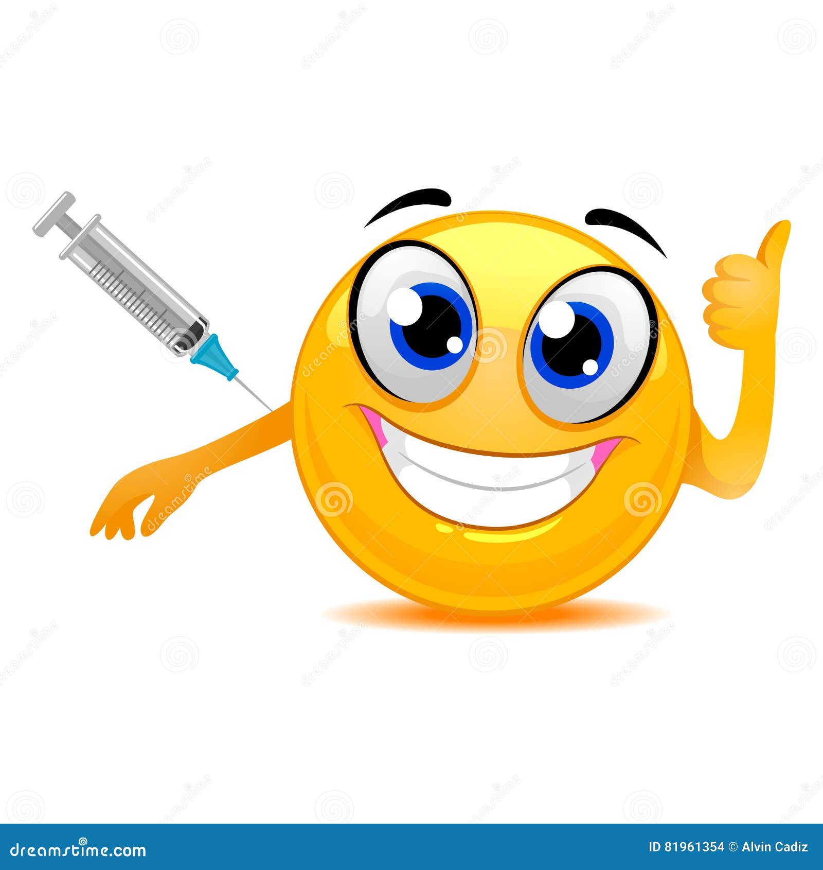 Smiley Emoticon Happily Taking a Vaccine
