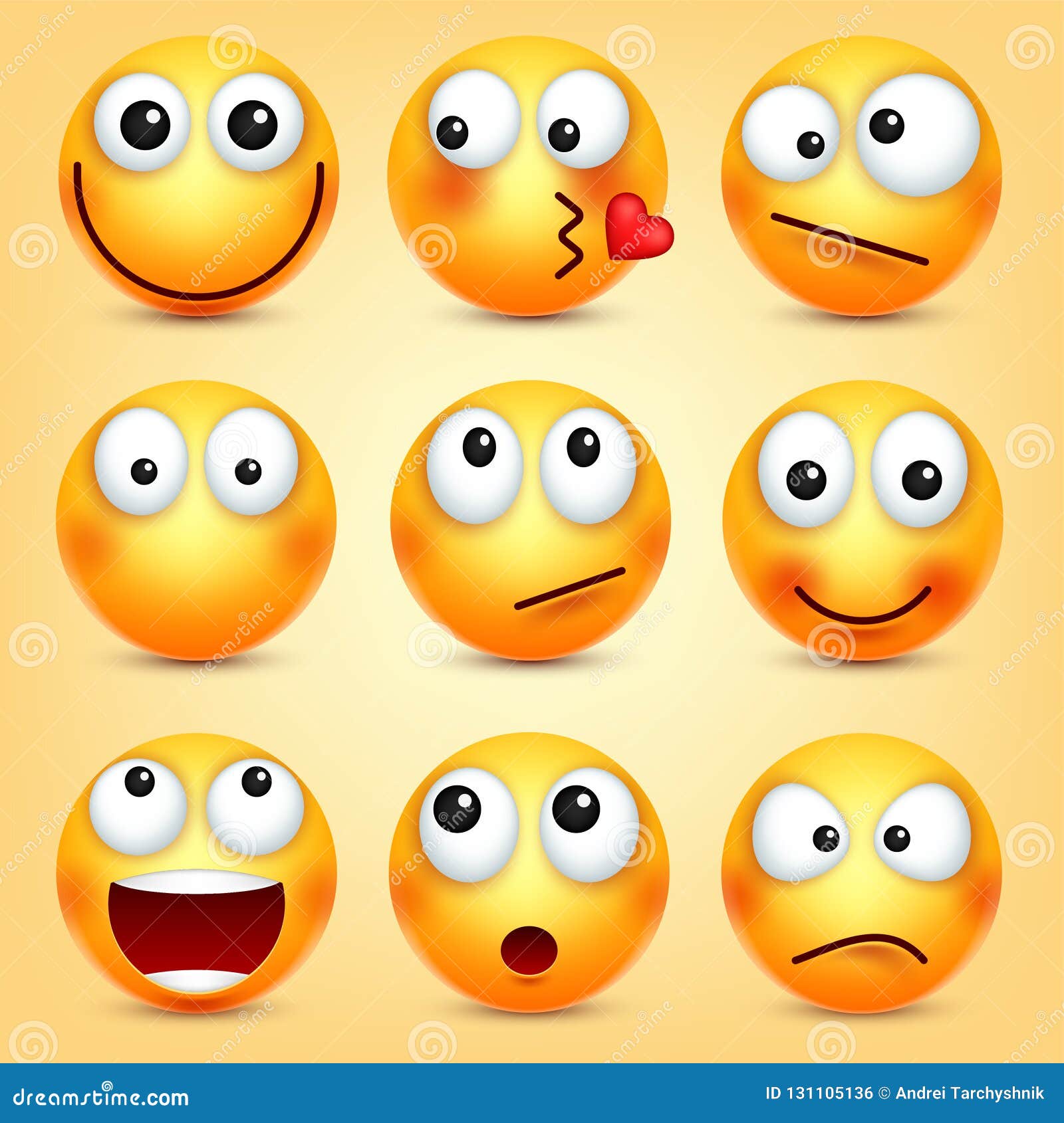 Smiley,emoticons Set. Yellow Face with Emotions. Facial Expression. 3d ...