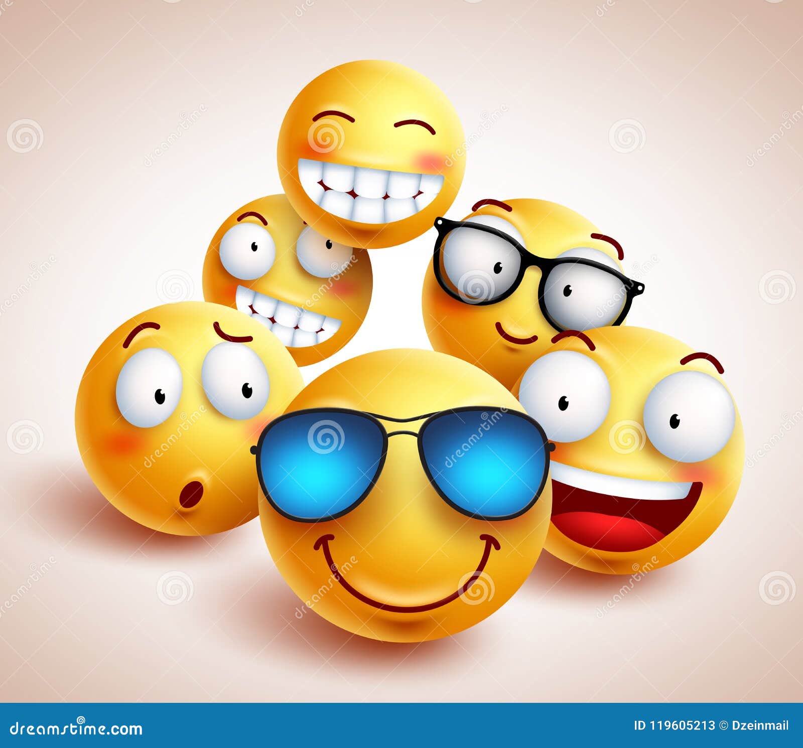 Smiley Face Emoticons Vector Characters with Funny Group Stock Vector -  Illustration of color, friend: 119605213