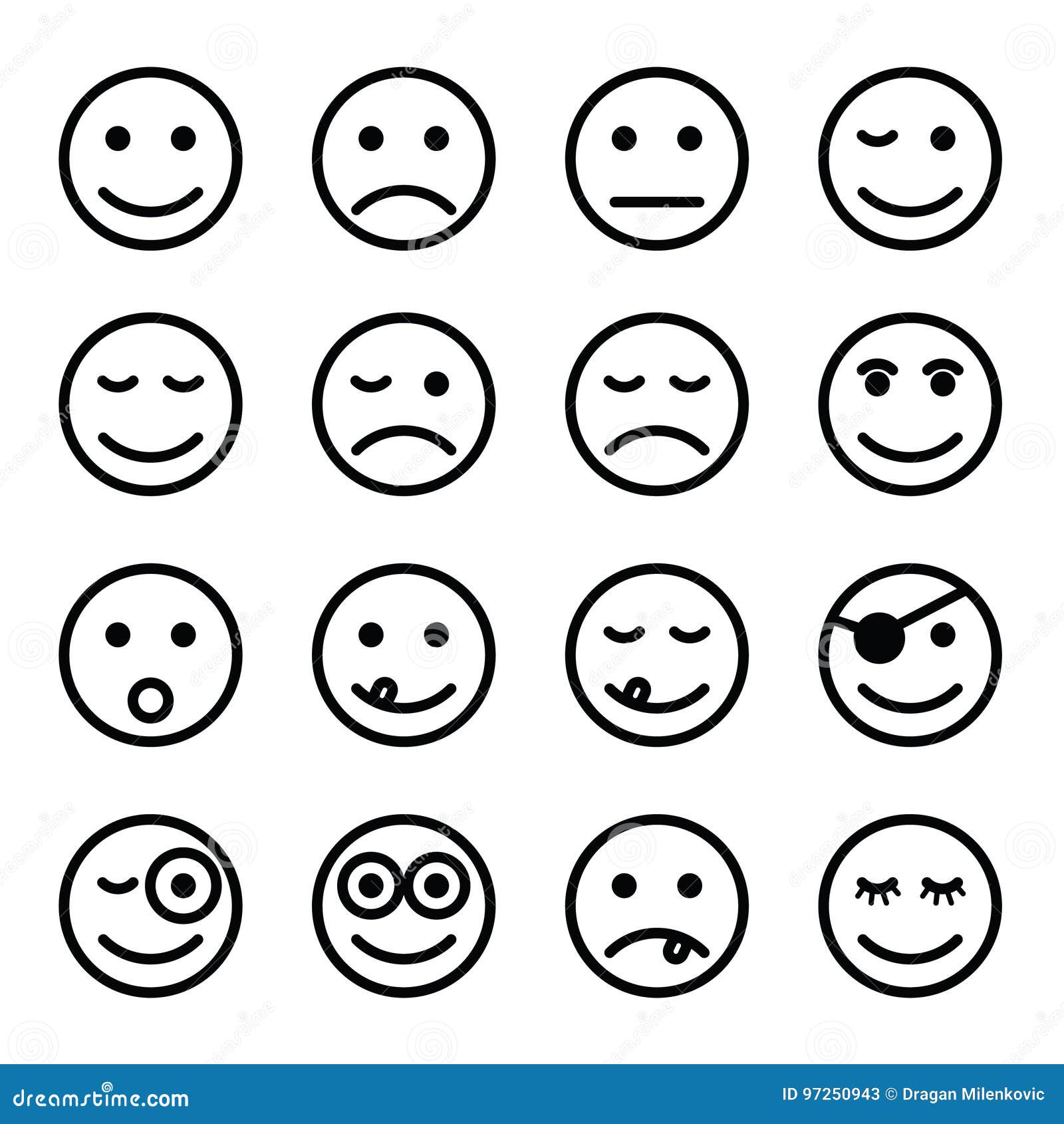 Smiley Faces in Black and White Color Set Illustration Stock Vector Illustration of sadness