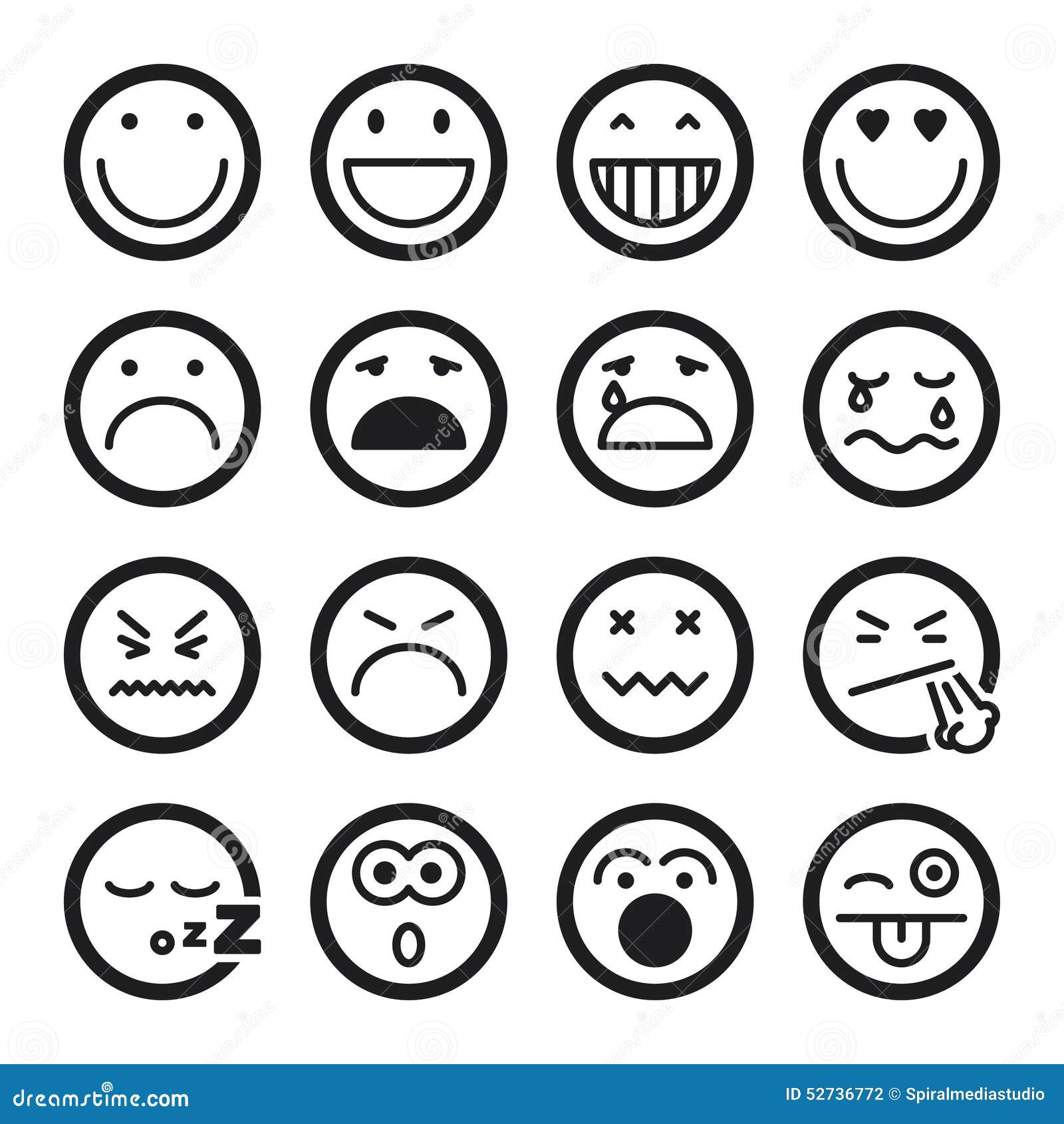 Smiley Flat Icons. Black Stock Vector - Image: 52736772