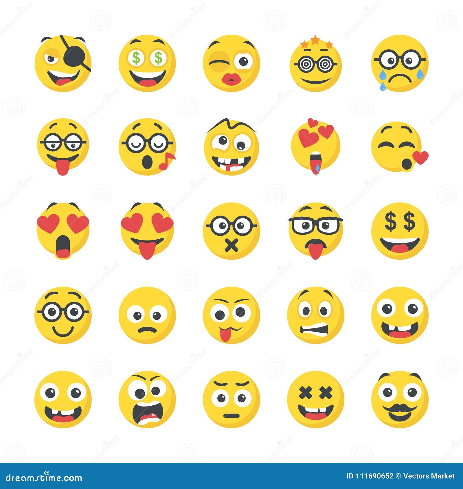 Smiley Flat Icons Pack stock illustration. Illustration of dizzy ...