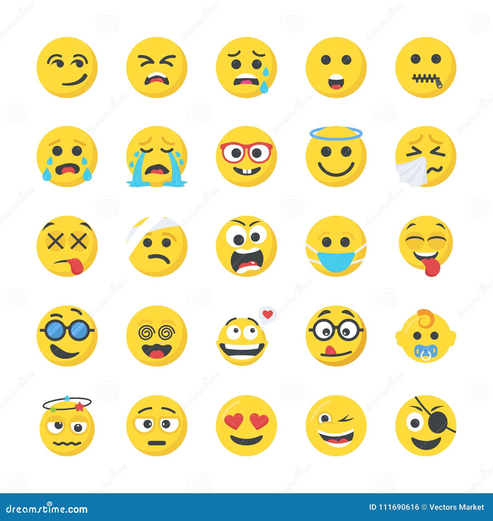 Smiley Flat Icons Set stock illustration. Illustration of emoticon ...