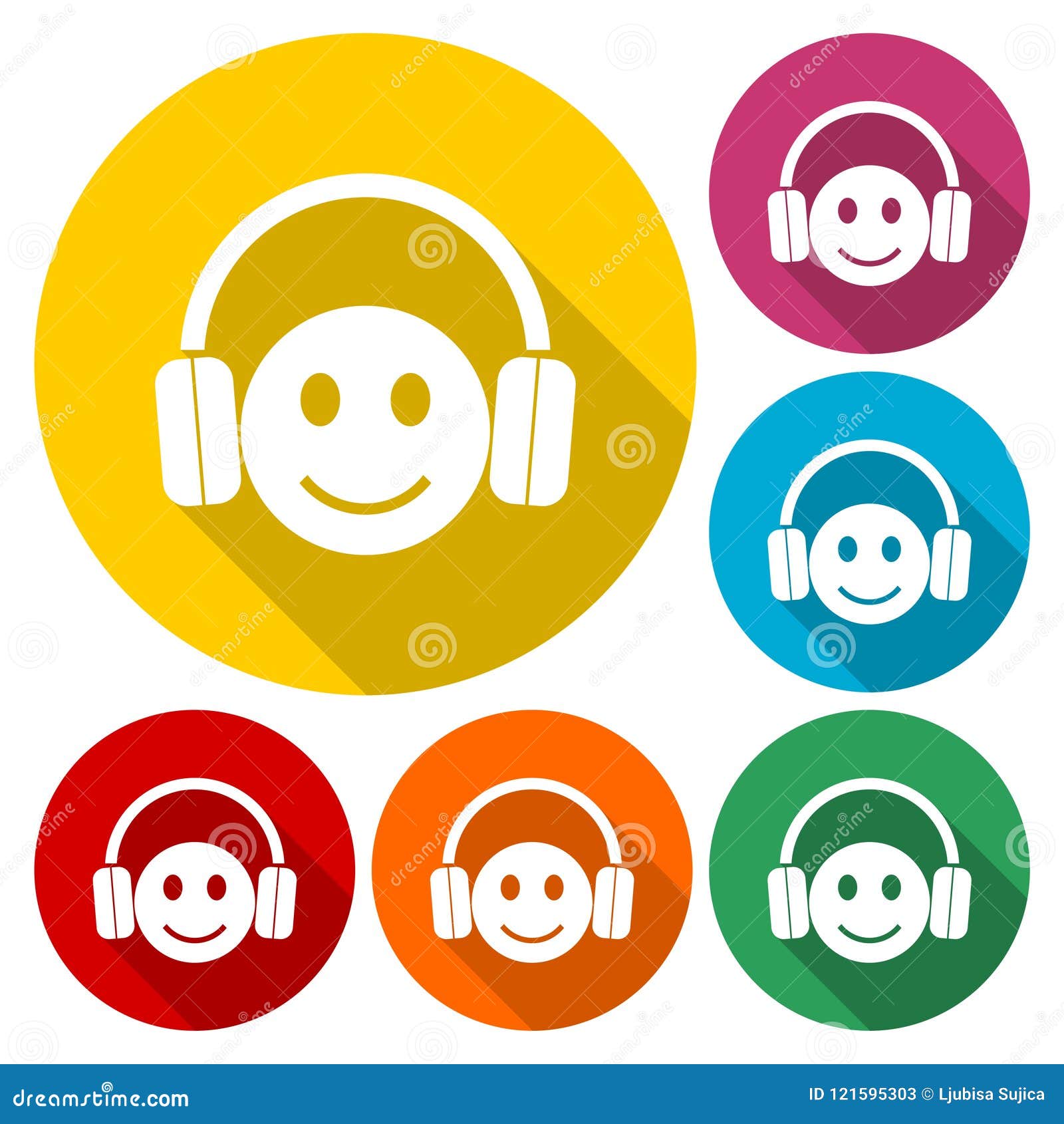 Smiley with Headphones Icon Set Stock Vector Illustration of