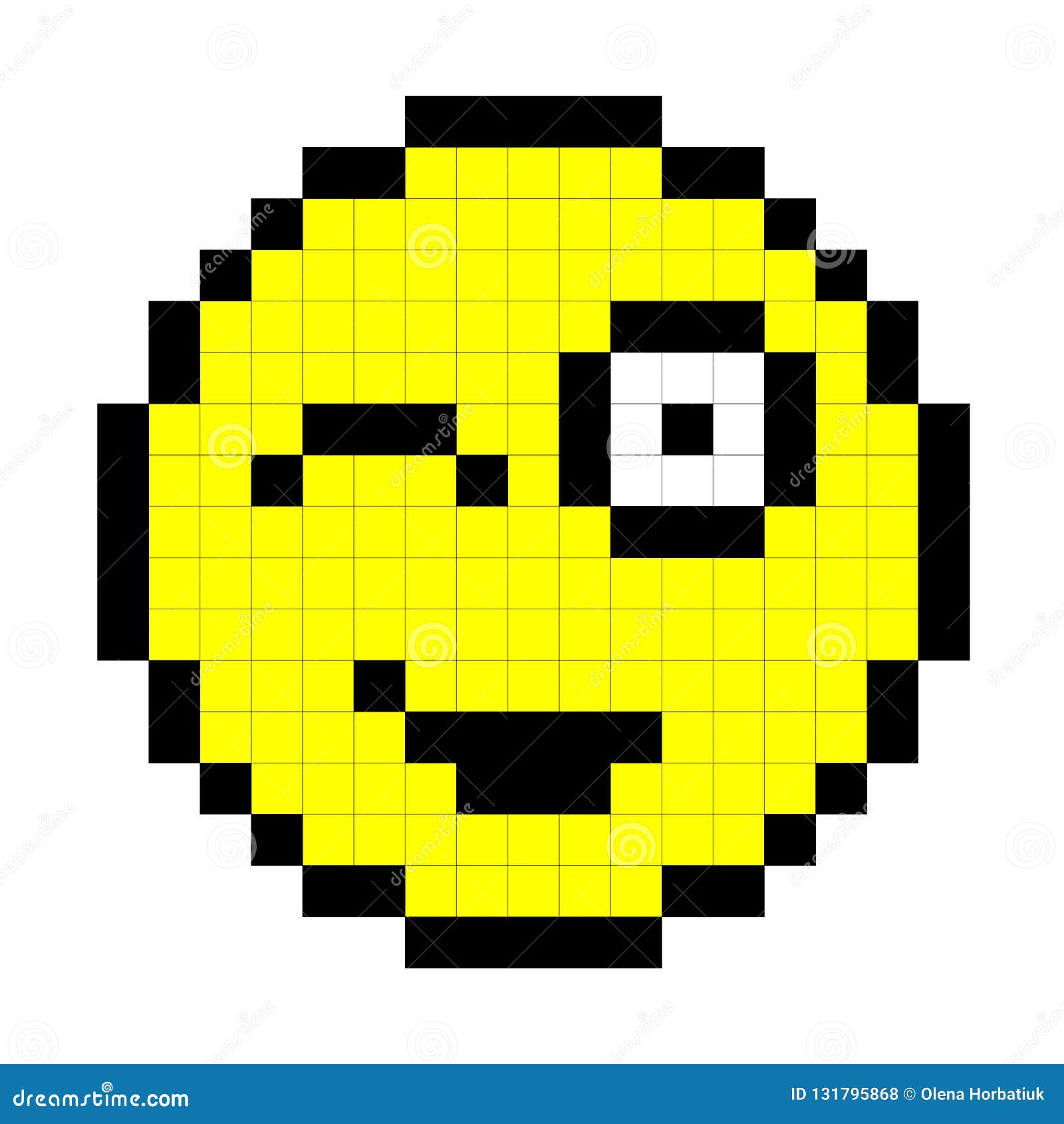 Smiley Pixel Art Style On White Background Vector