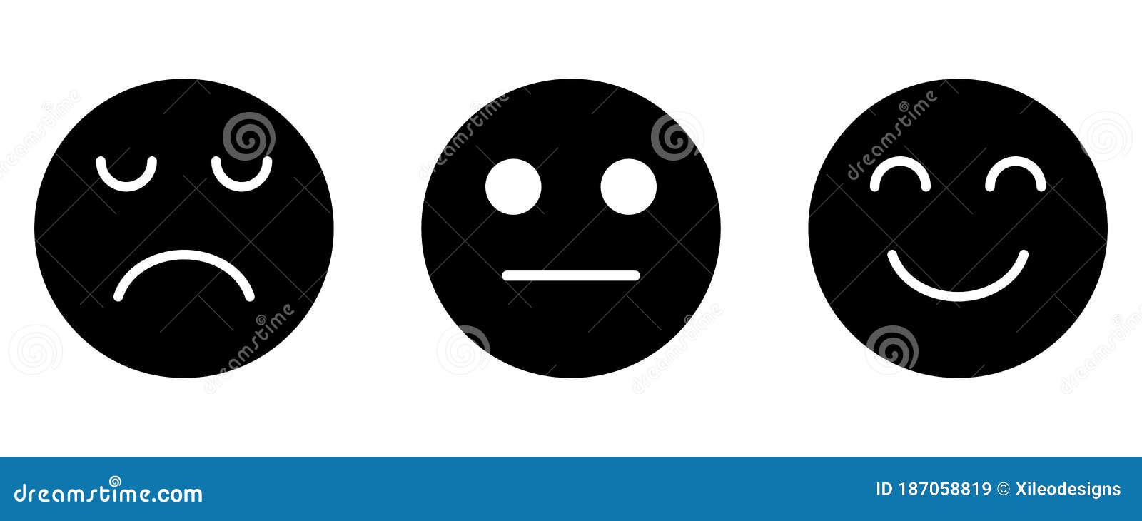 Smiley Sad Neutral Face Feedback Satisfaction Facial Emotion Emoji. Black  Illustration Isolated on a White Background Stock Vector - Illustration of  design, response: 187058819