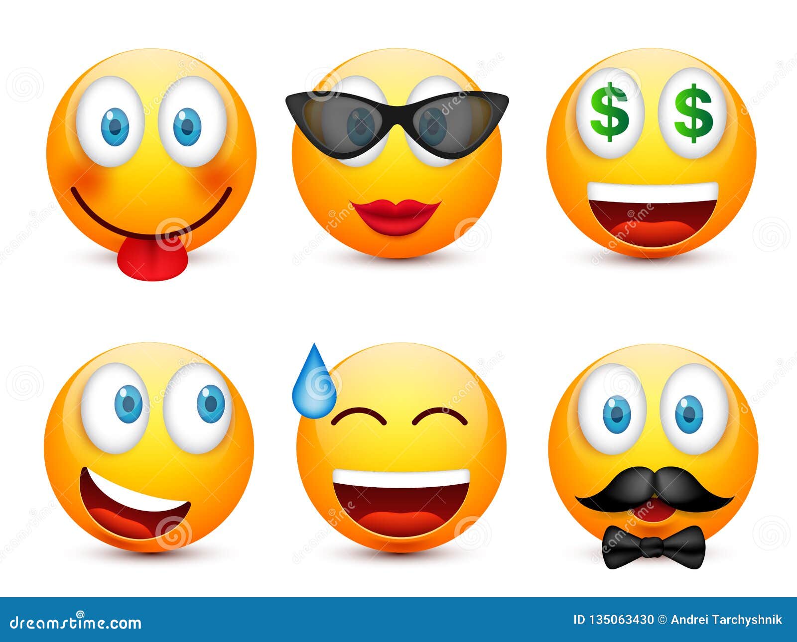 Smiley Sistema Del Emoticon Cara Amarilla Con Emociones Humor