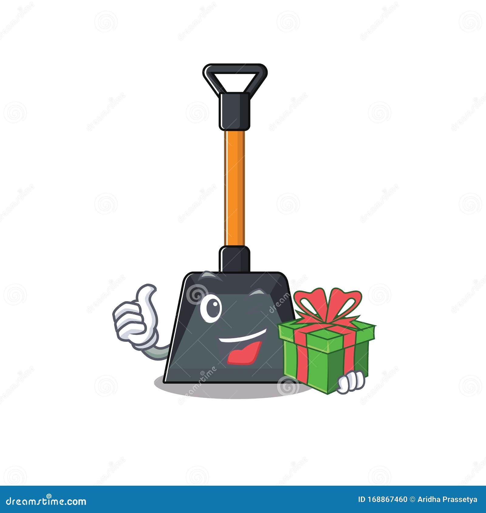 Smiley Snow Shovel Character with Gift Box Stock Vector Illustration of fresh, isolated 168867460