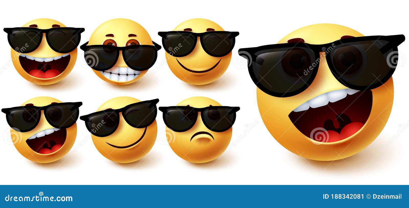 Smiley in Sunglasses Set. Smileys Emoji Character Wearing Glasses Stock Vector - Illustration of summer, icon: 188342081