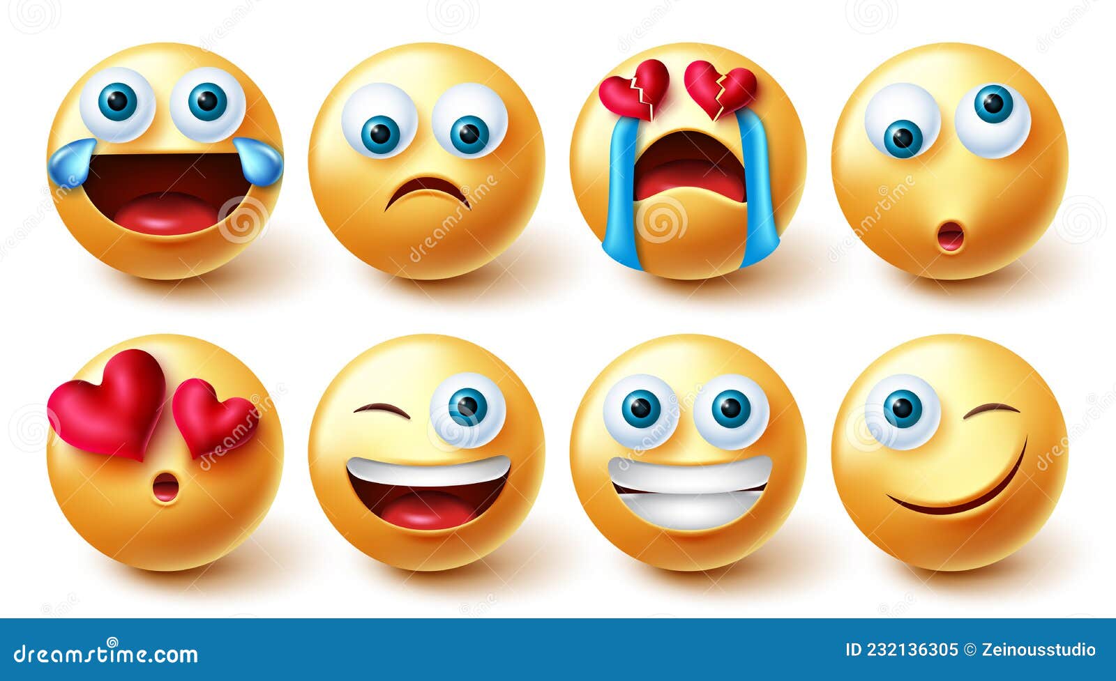 smileys emoji  set. smiley emoticons graphic 3d  in funny, cute and sad broken hearted face emotions for emojis.