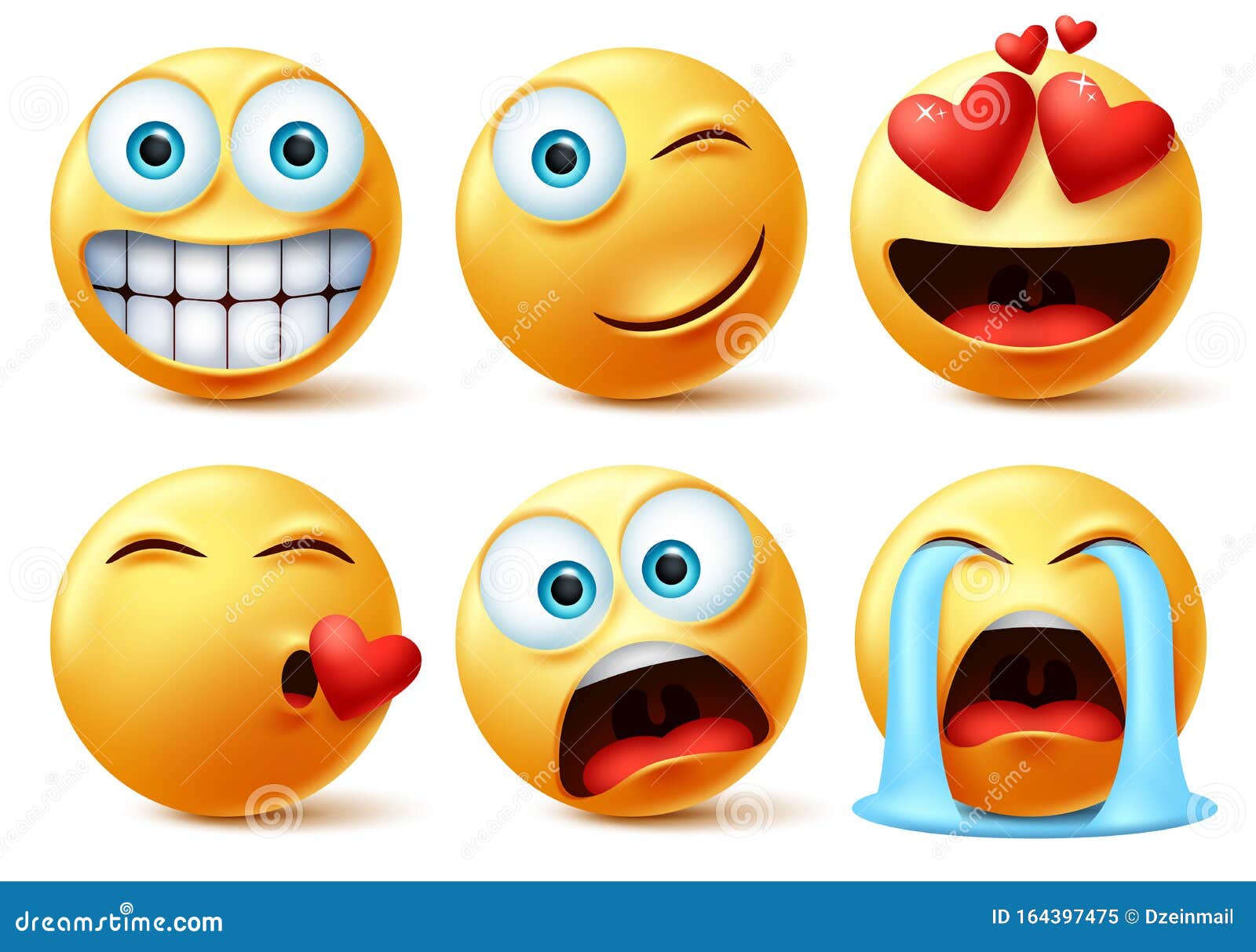 smileys emojis and emoticons face  set. smiley icon or emoticon of cute yellow faces in kissing, in love, crying, surprise.