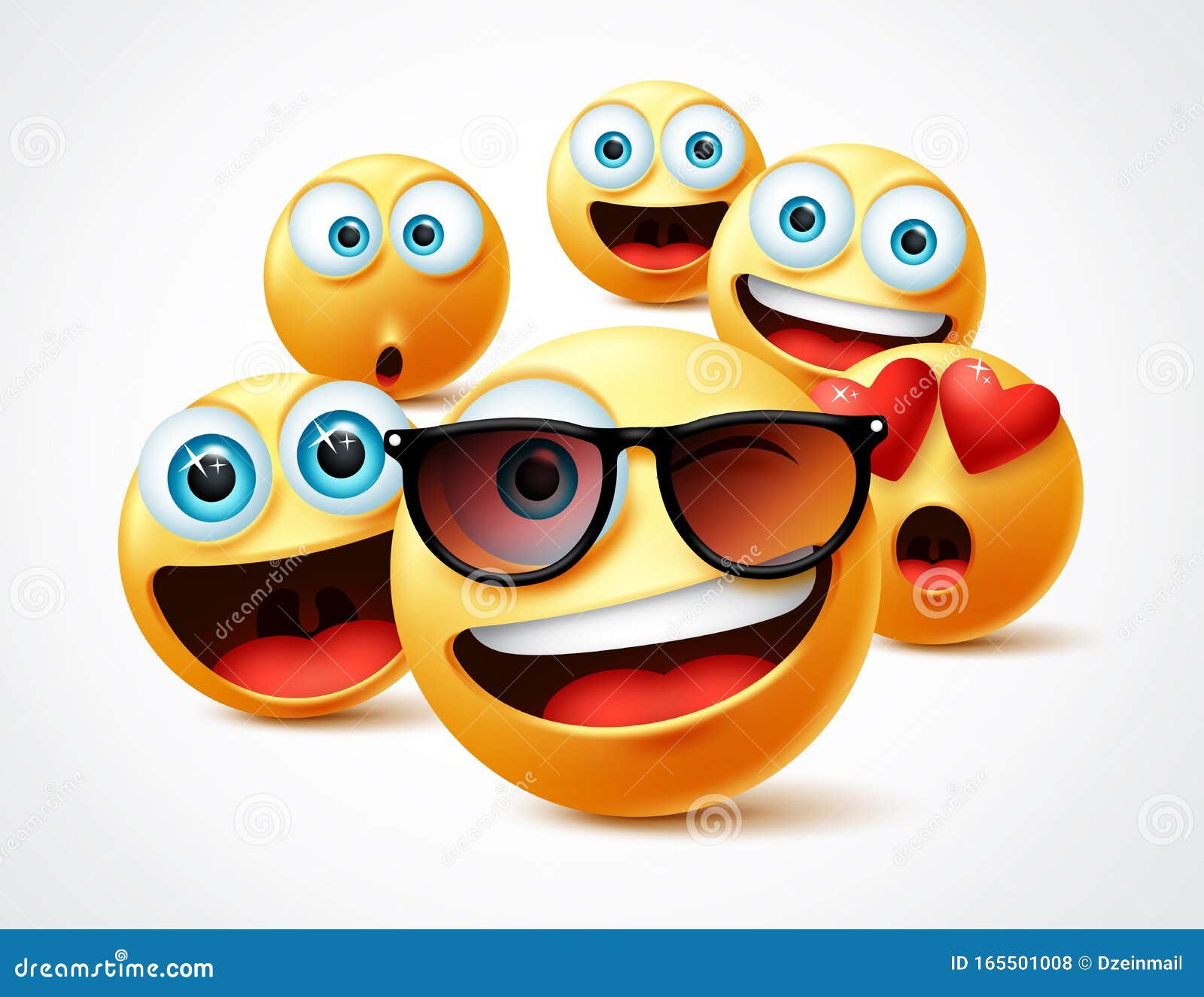 smileys emojis famous celebrity  concept. famous smiley emoticon yellow faces group in 3d realistic avatar.