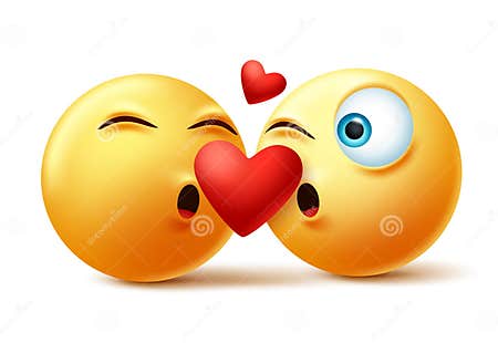 Smileys Emoticon or Emoji of Couple Kissing Faces Vector Concept ...